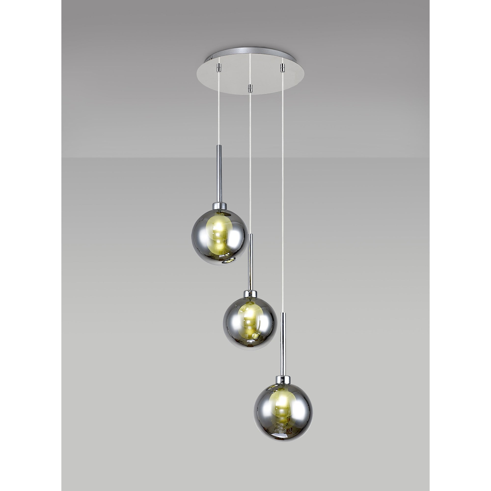 Fabula Tamworth 3 Light Round Pendant - Round Shades with Inner Frosted Globes - Polished Chrome, Chrome & Frosted Glass