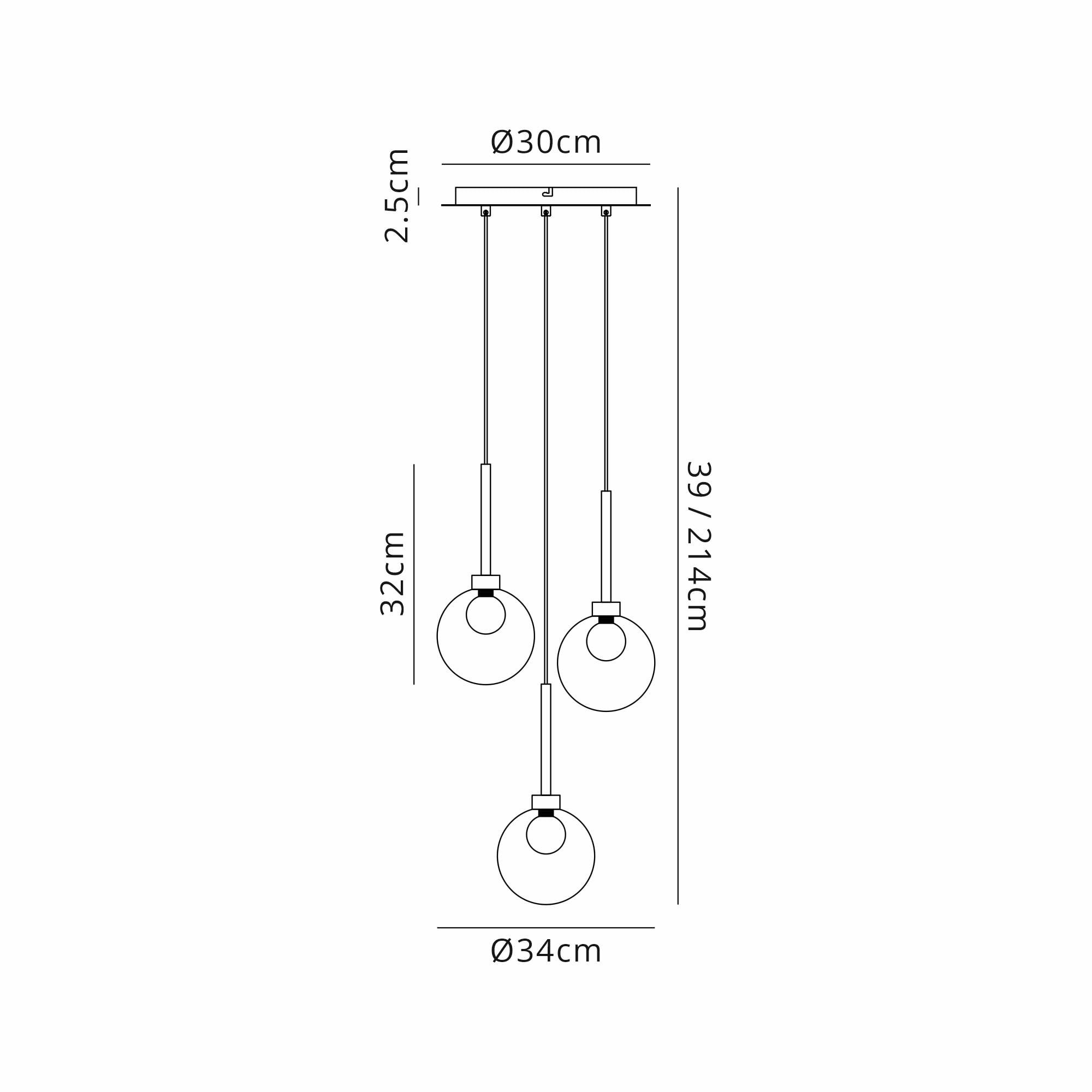 Fabula Tamworth 3 Light Round Pendant - Round Shades with Inner Frosted Globes - Polished Chrome, Smoked & Frosted Glass