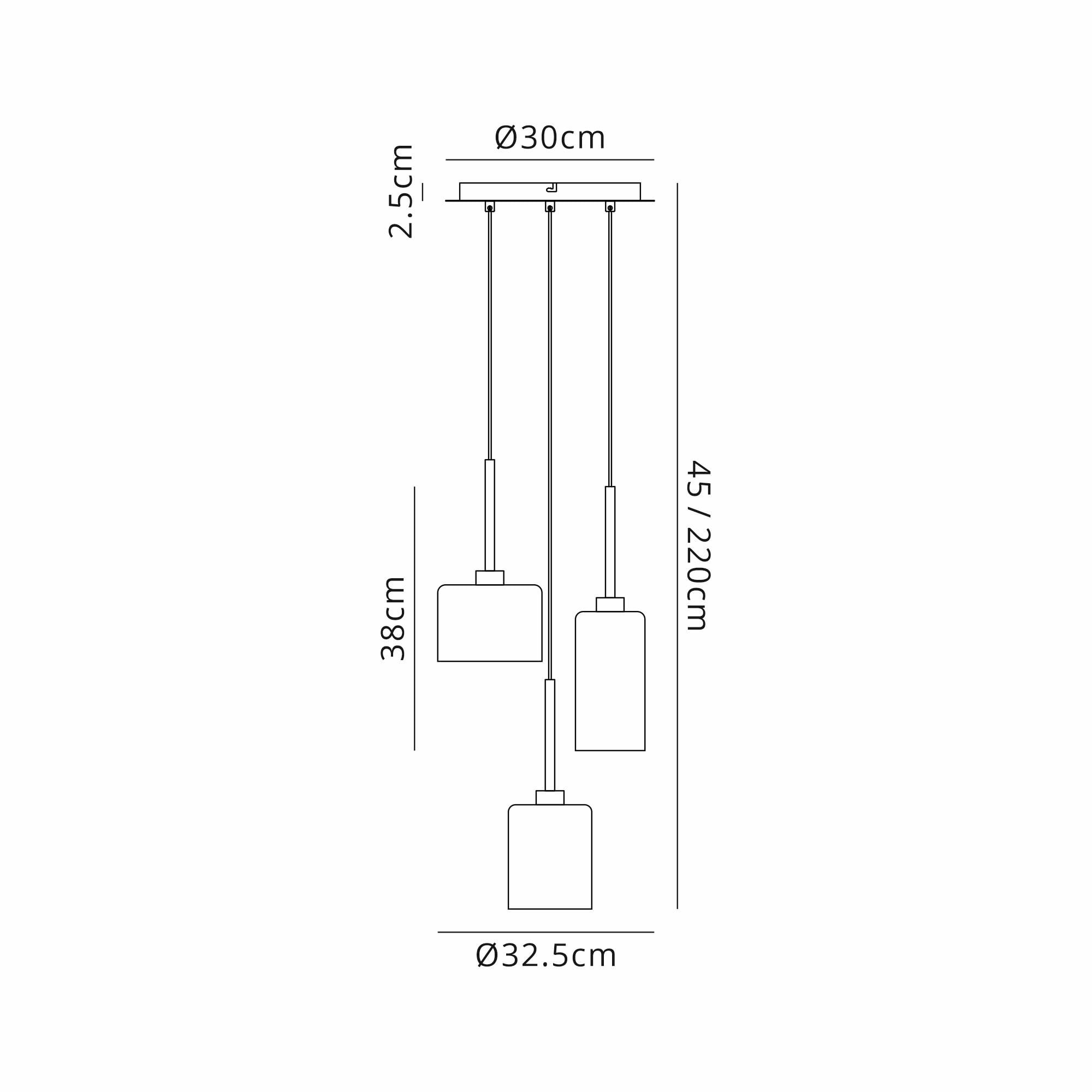 Fabula Tamworth 3 Light Round Pendant - Mixed Cylinder Shades - Polished Chrome & Iridescent Glass