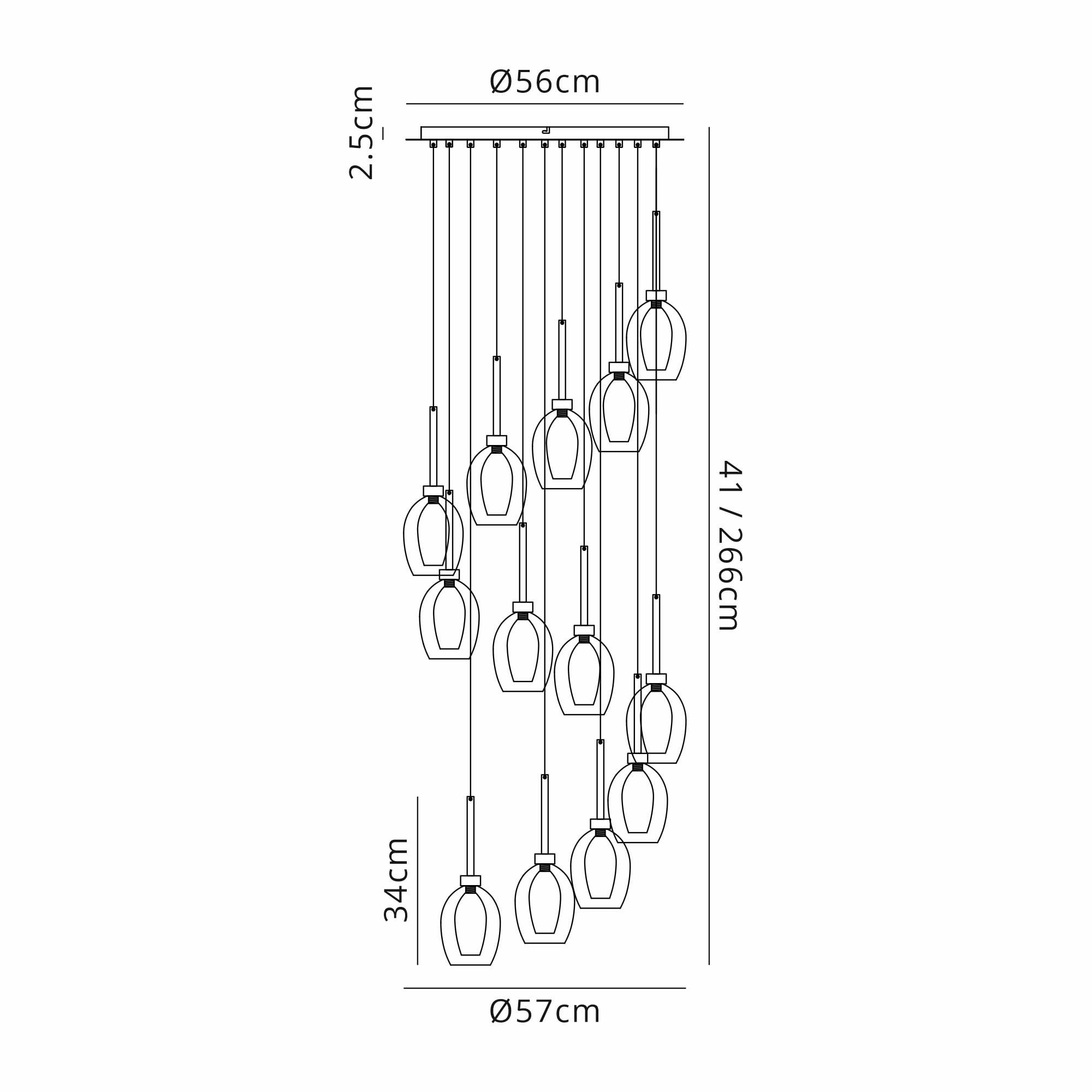Fabula Tamworth 13 Light Round Pendant - Wine Glass Shades with Inner Frosted Glass - Polished Chrome, Smoked & Frosted Glass