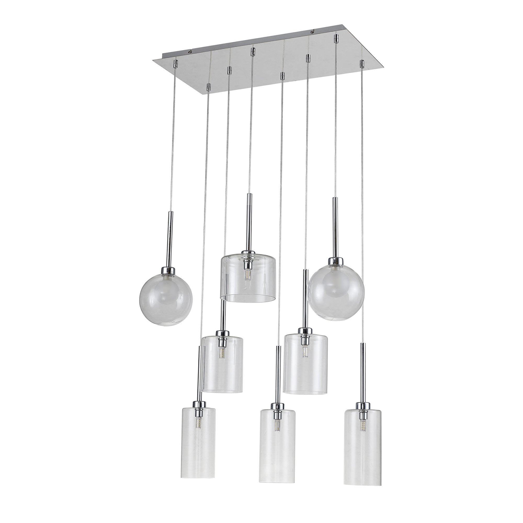 Fabula Tamworth 8 Light Rectangle Pendant - Mixed Shades G - Polished Chrome, Clear & Frosted Glass