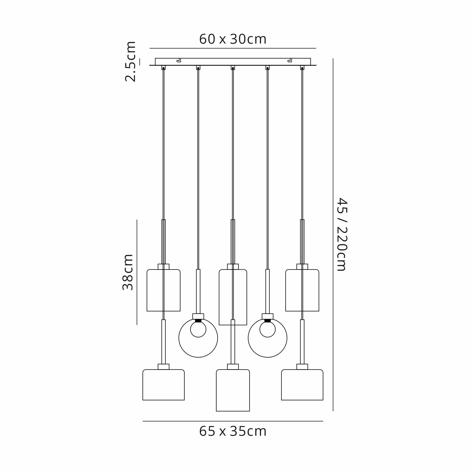 Fabula Tamworth 8 Light Rectangle Pendant - Mixed Shades G - Polished Chrome, Chrome & Frosted Glass