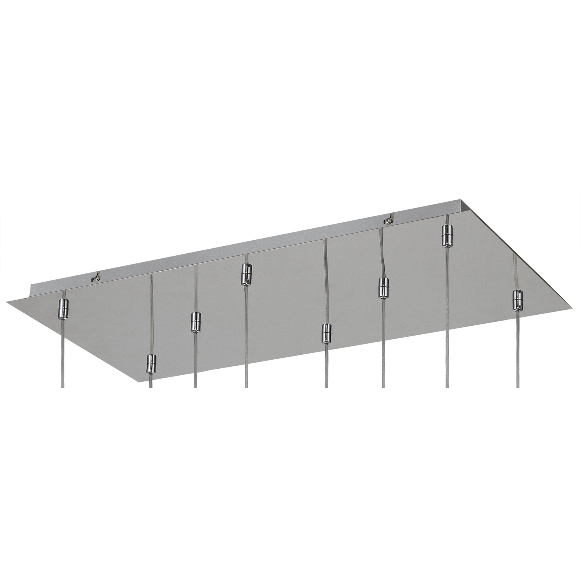 Fabula Tamworth 8 Light Rectangle Pendant - Round Shades with Inner Frosted Globes - Polished Chrome, Copper & Frosted Glass