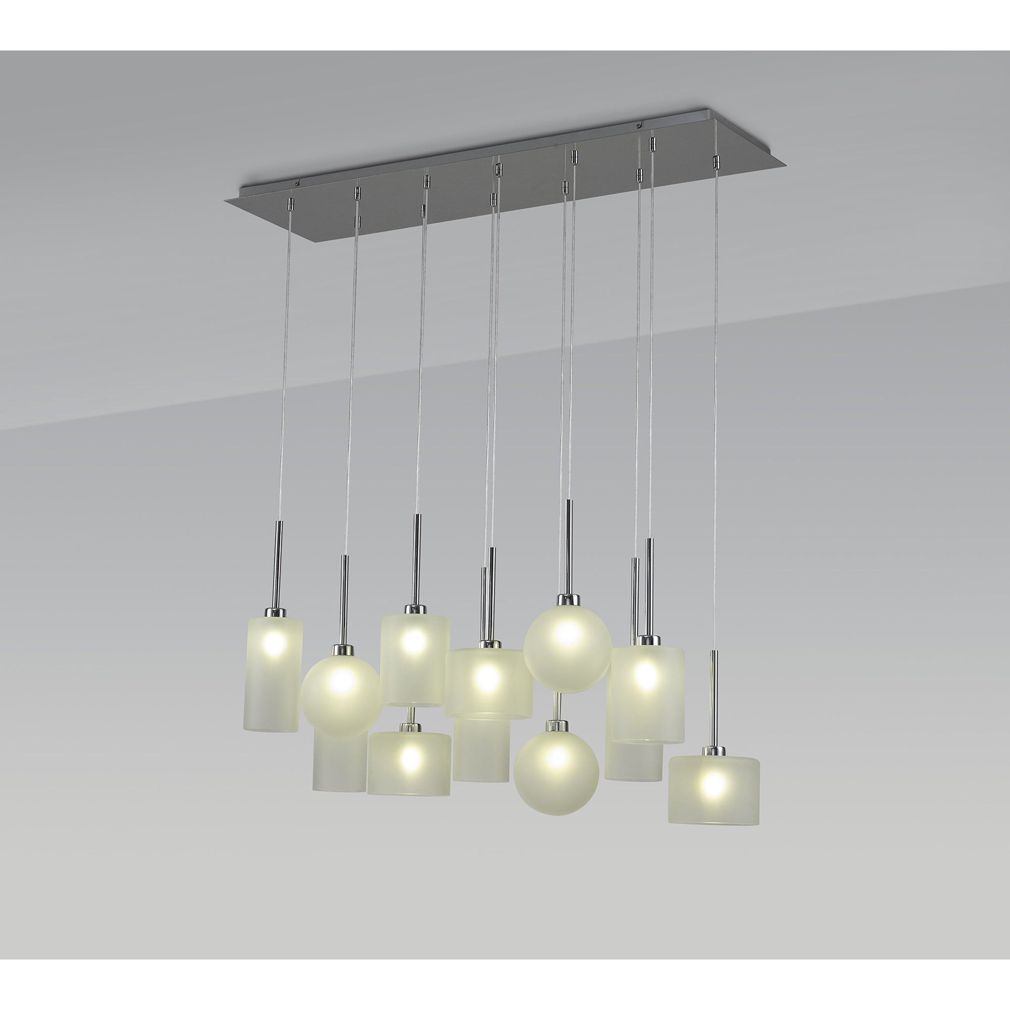 Fabula Tamworth 12 Light Linear Pendant - Mixed Shades G - Polished Chrome & Frosted Glass