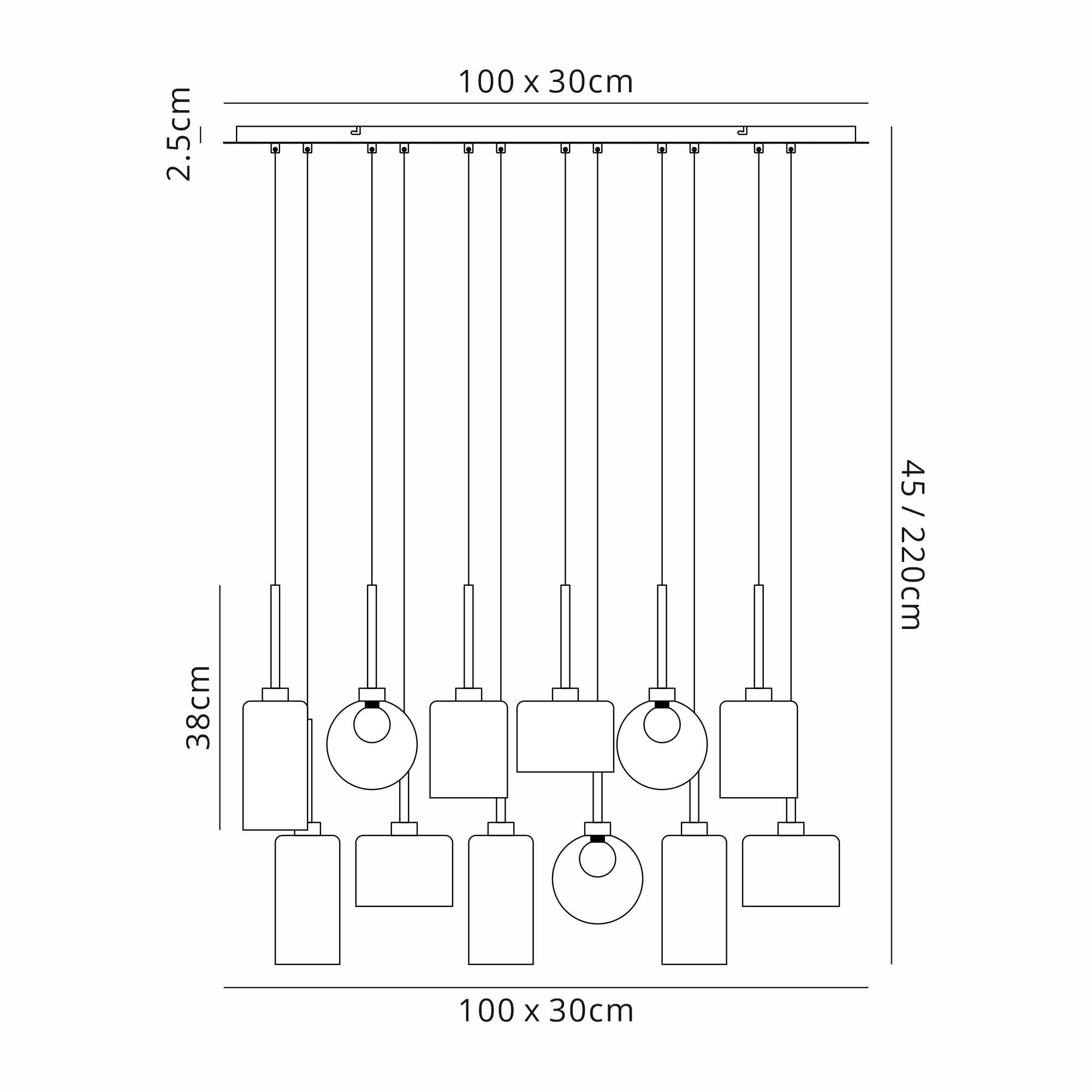 Fabula Tamworth 12 Light Linear Pendant - Mixed Shades G - Polished Chrome & Frosted Glass