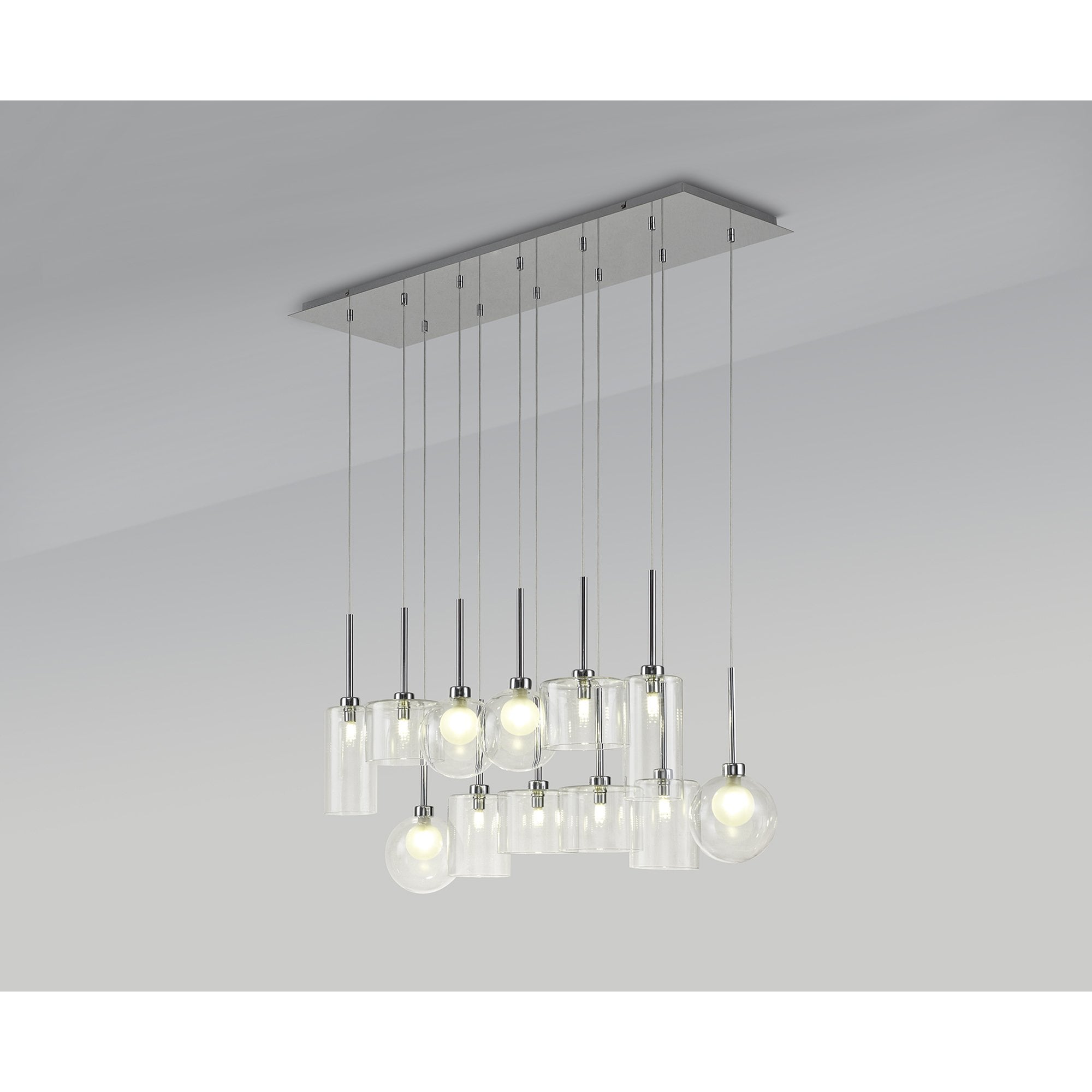 Fabula Tamworth 12 Light Linear Pendant - Mixed Shades G - Polished Chrome, Clear & Frosted Glass