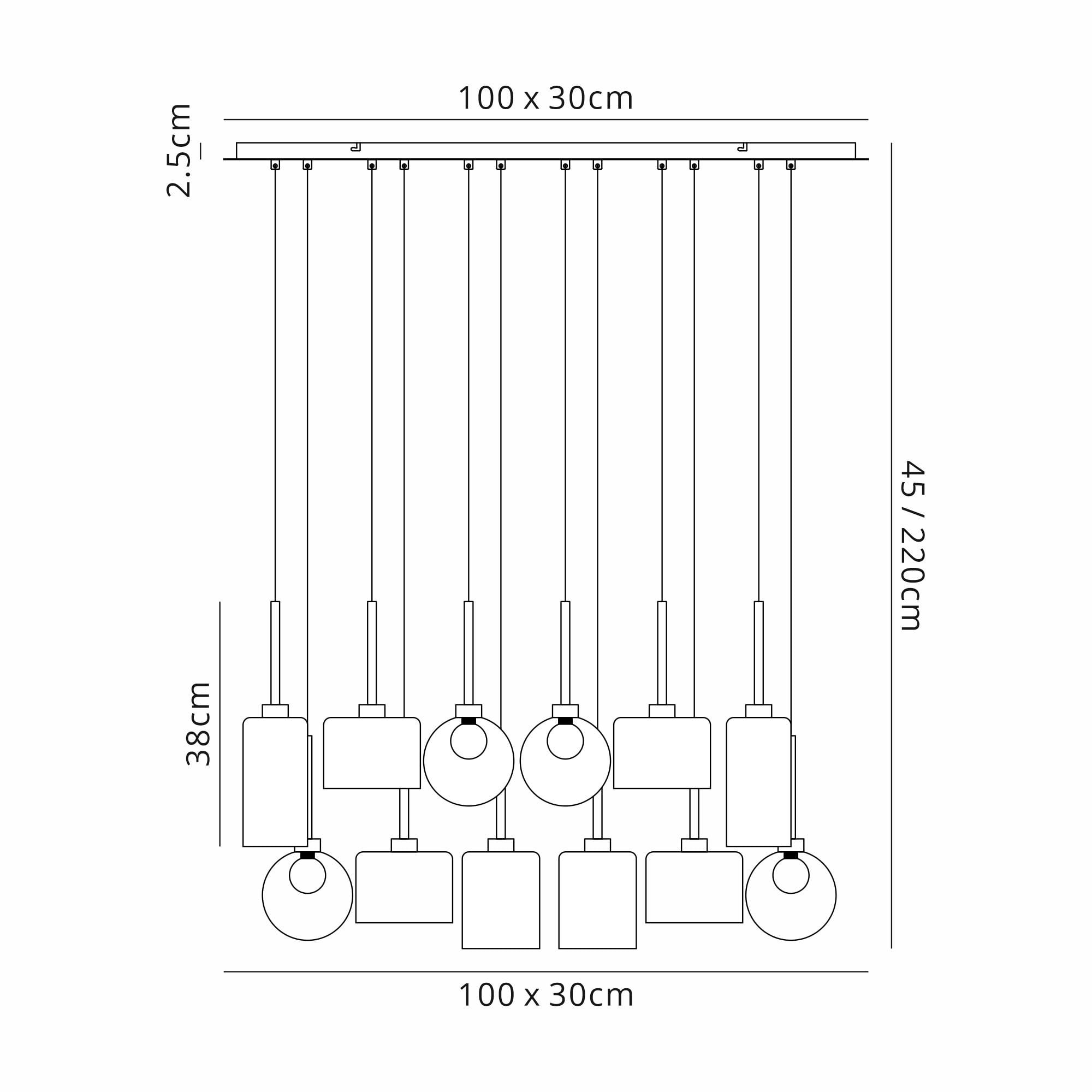 Fabula Tamworth 12 Light Linear Pendant - Mixed Shades G - Polished Chrome, Clear & Frosted Glass