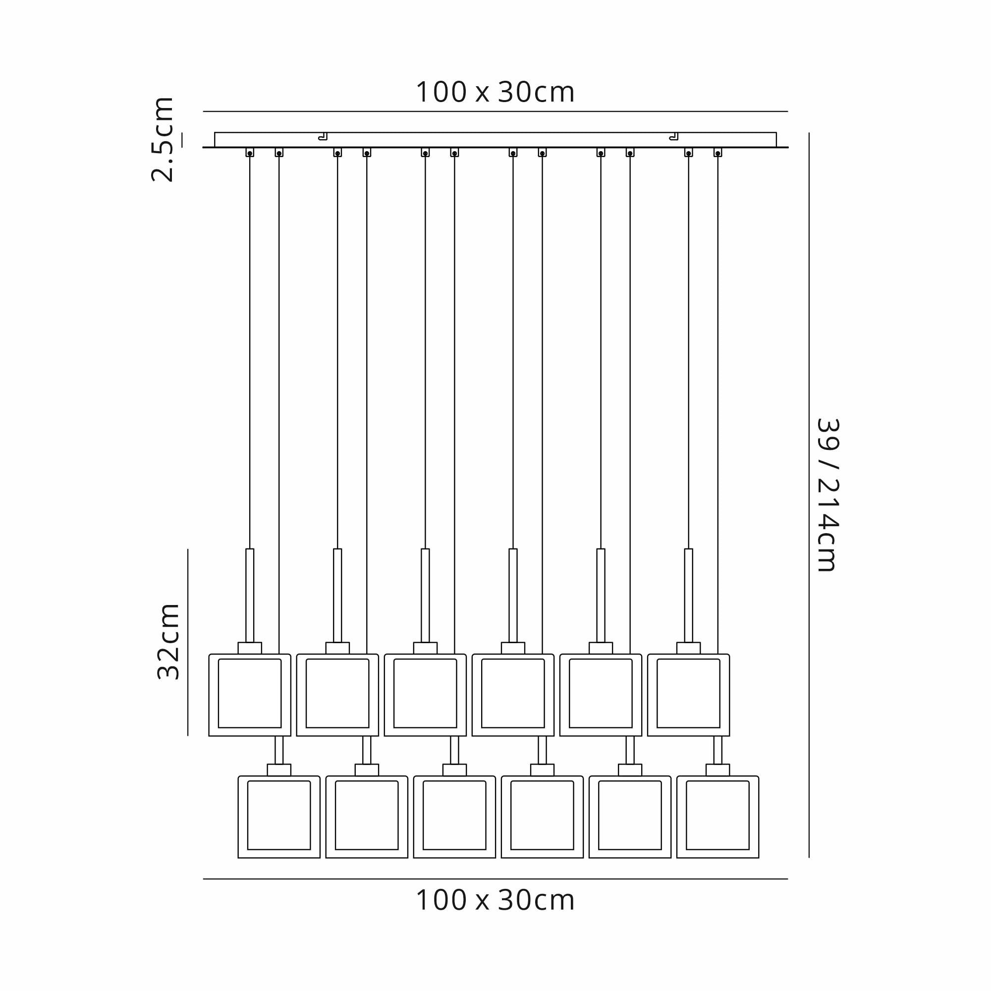 Fabula Tamworth 12 Light Linear Pendant - Medium Cylinder Shades with Clear Outer Glass - Polished Chrome, Chrome, Clear & Smoked Glass