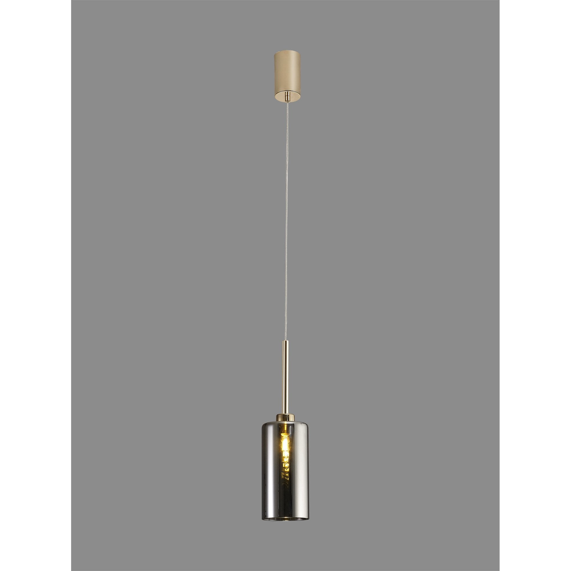 Fabula Tamworth Single Pendant - Tall Cylinder Shade - French Gold & Chrome Glass