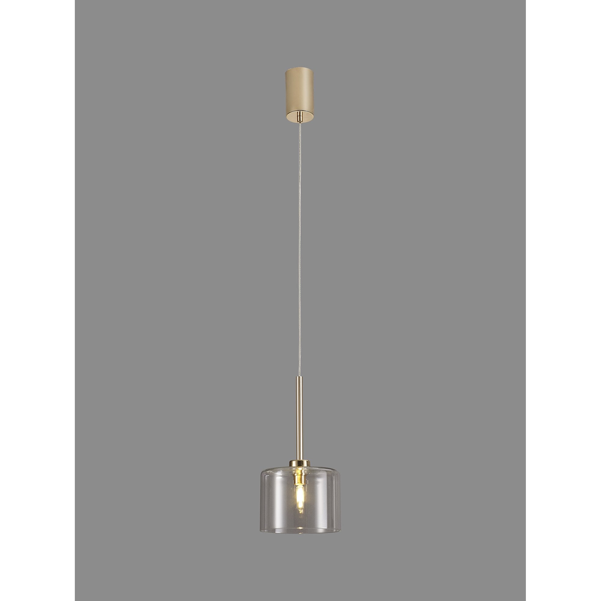 Fabula Tamworth Single Pendant - Short Cylinder Shade - French Gold & Clear Glass