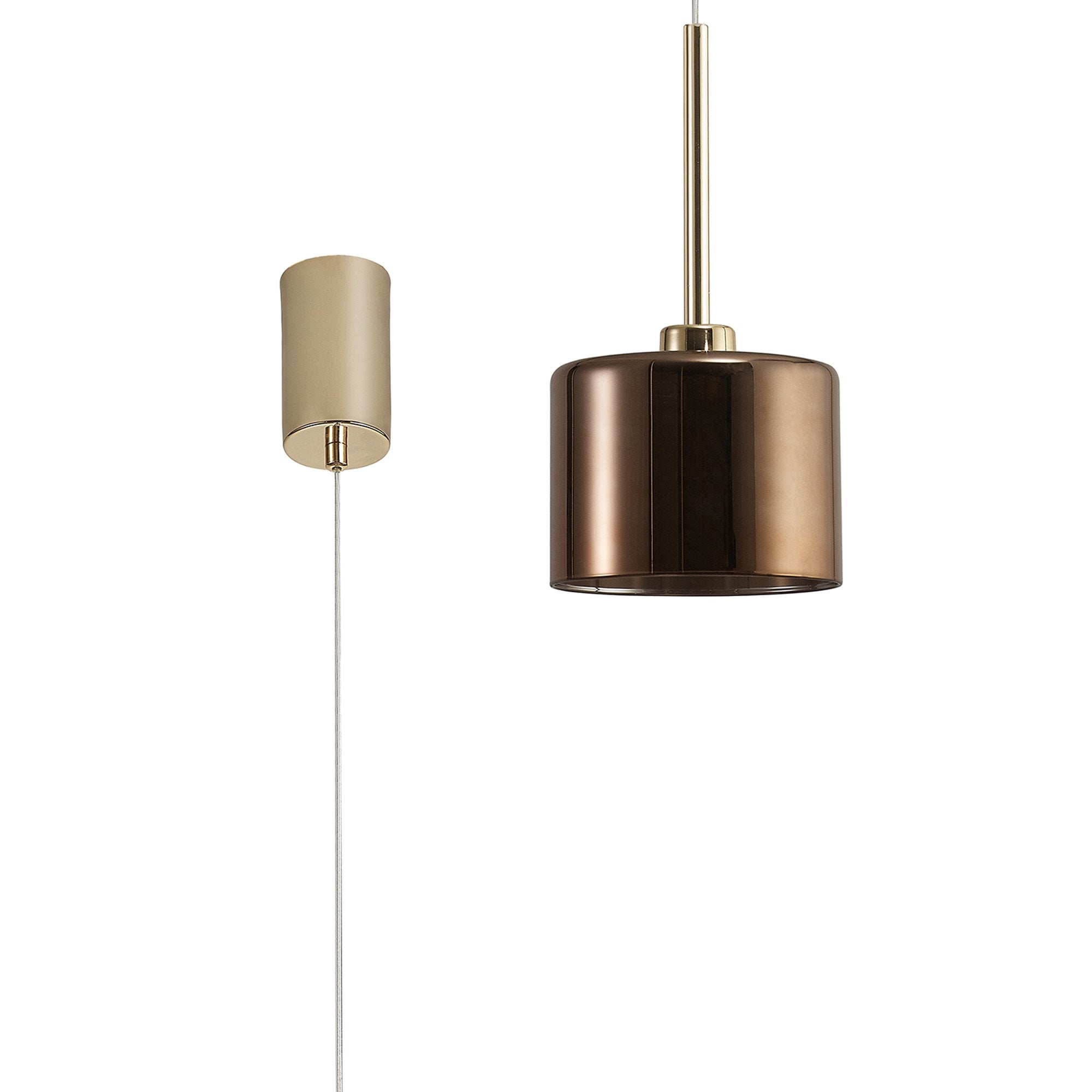 Fabula Tamworth Single Pendant - Short Cylinder Shade - French Gold & Copper Glass