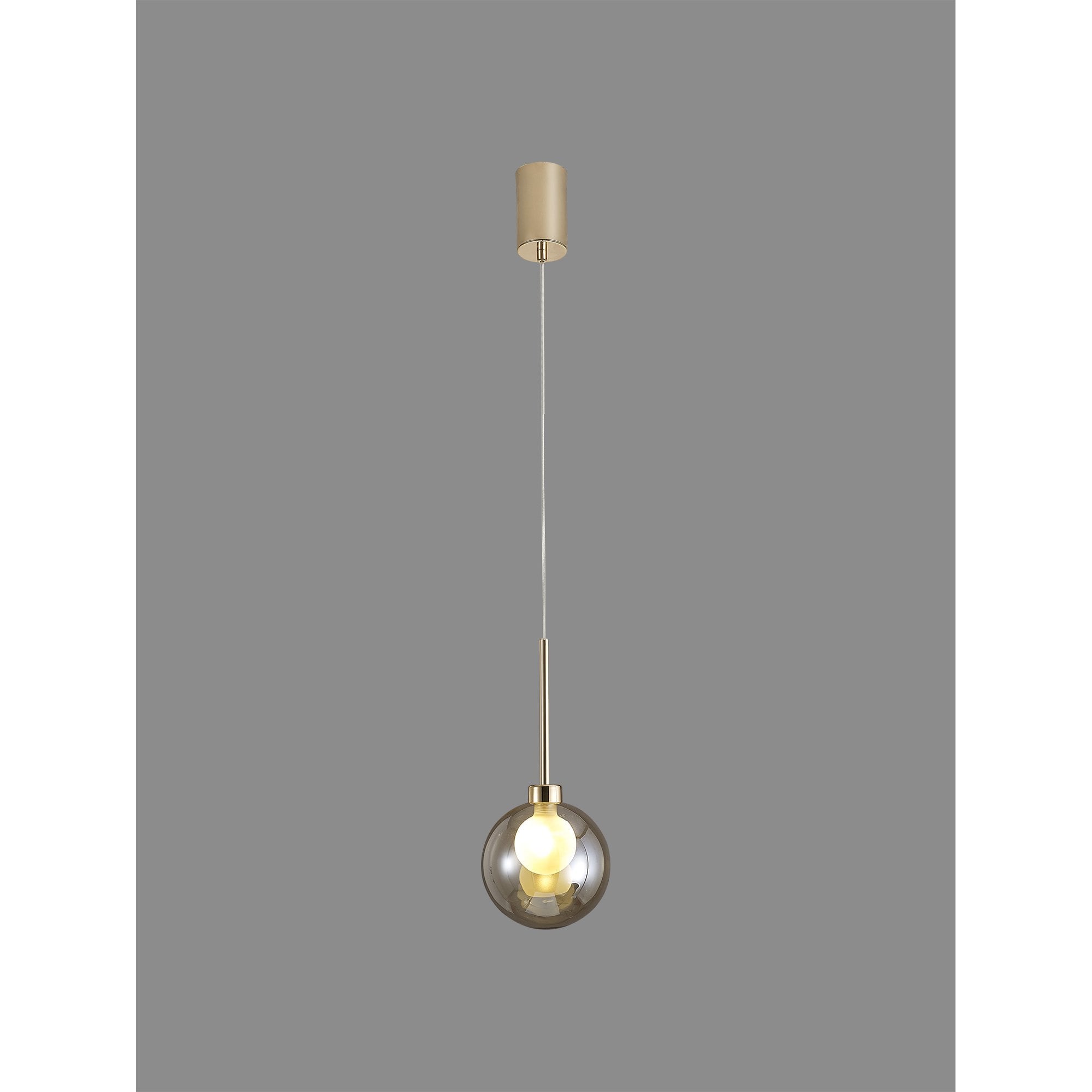 Fabula Tamworth Single Pendant - Round Shade with Inner Frosted Globe - French Gold, Cognac & Frosted Glass