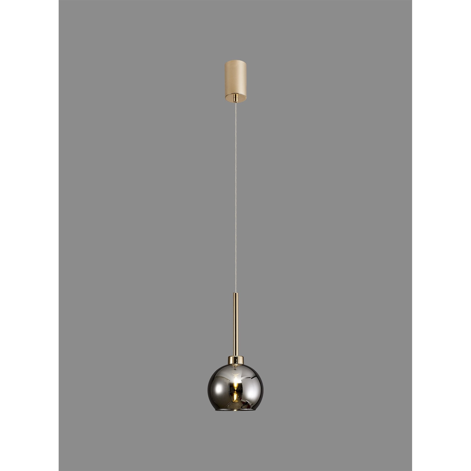 Fabula Tamworth Single Pendant - Round Open Mouth Shade - French Gold & Chrome Glass