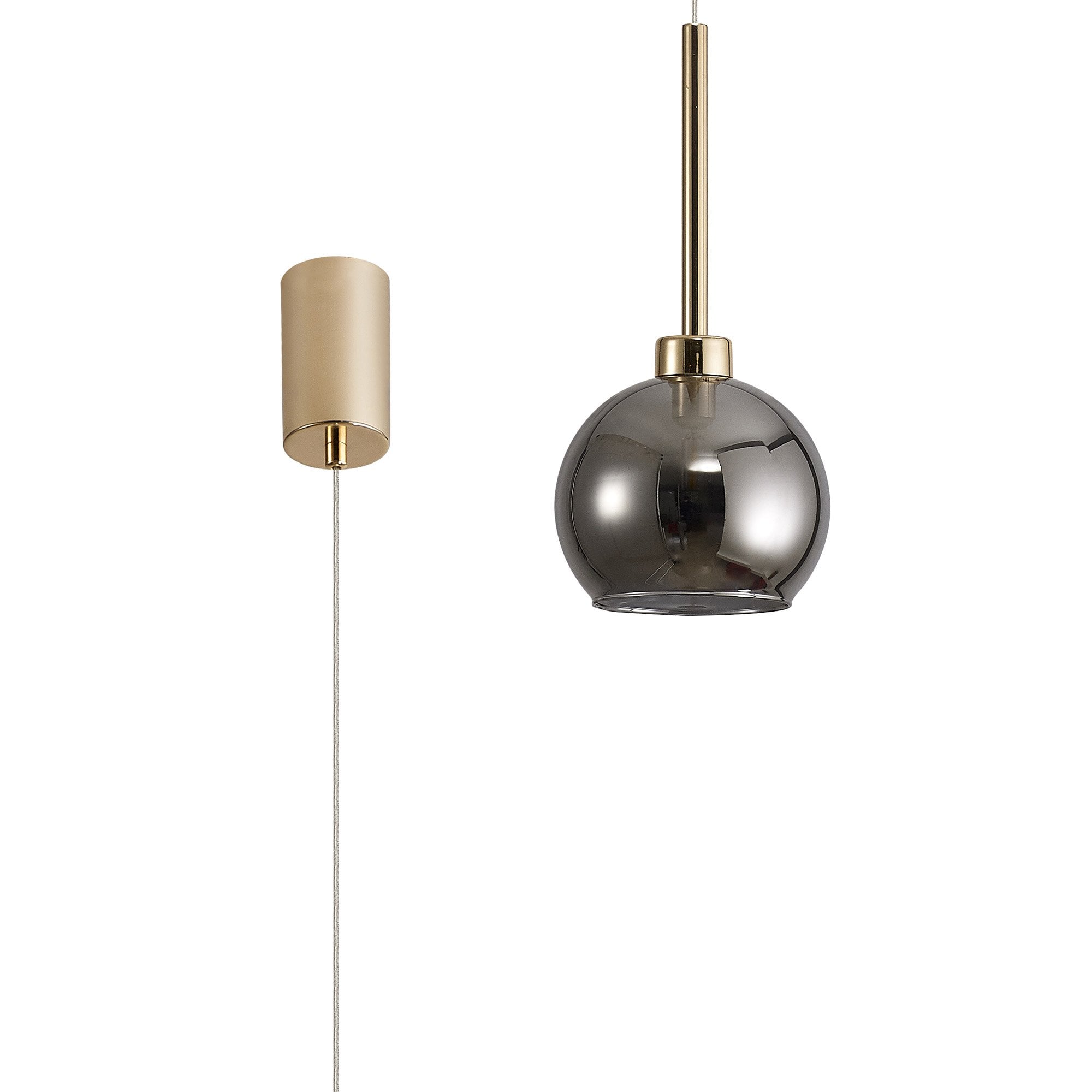 Fabula Tamworth Single Pendant - Round Open Mouth Shade - French Gold & Smoked Glass