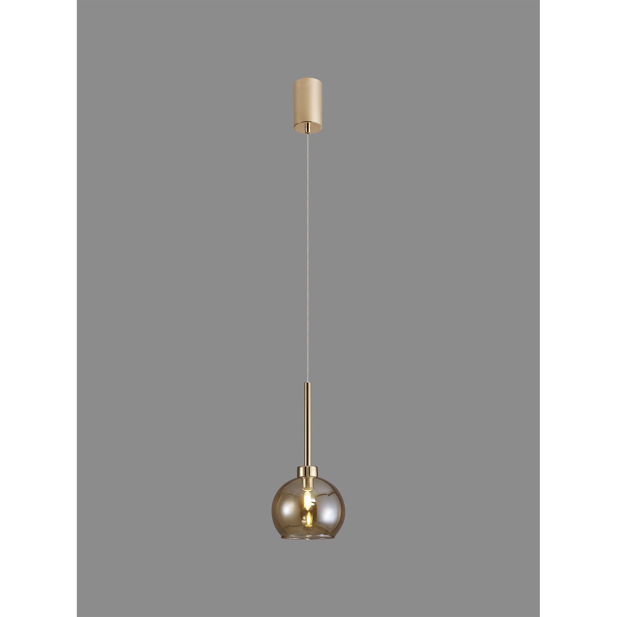 Fabula Tamworth Single Pendant - Round Open Mouth Shade - French Gold & Amber Glass