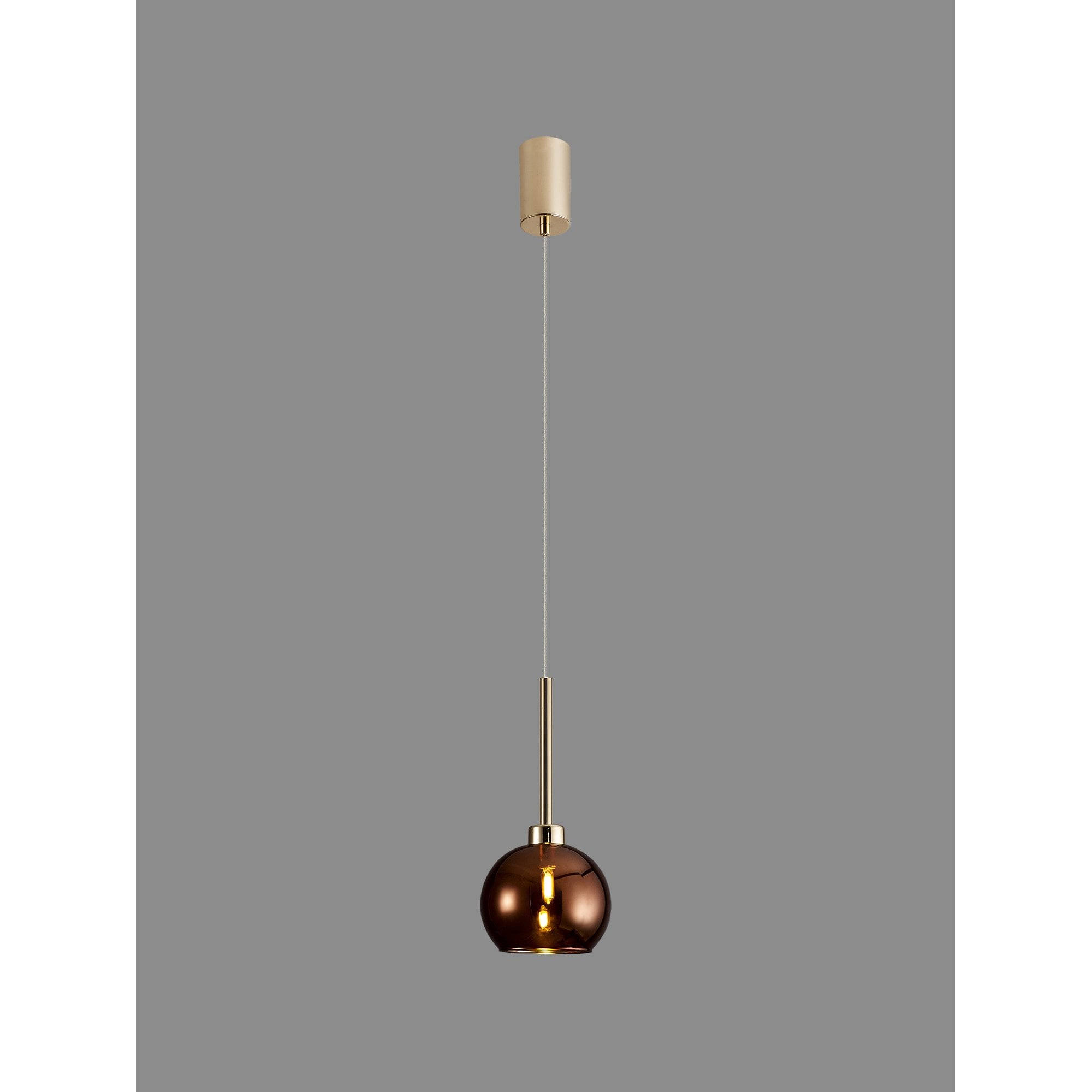 Fabula Tamworth Single Pendant - Round Open Mouth Shade - French Gold & Dark Copper Glass