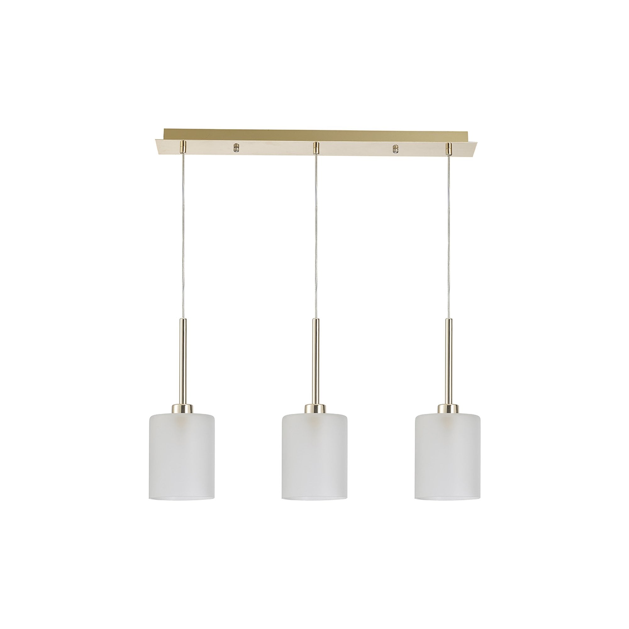 Fabula Tamworth 3 Light Linear Pendant - Medium Cylinder Shades - French Gold & Frosted Glass