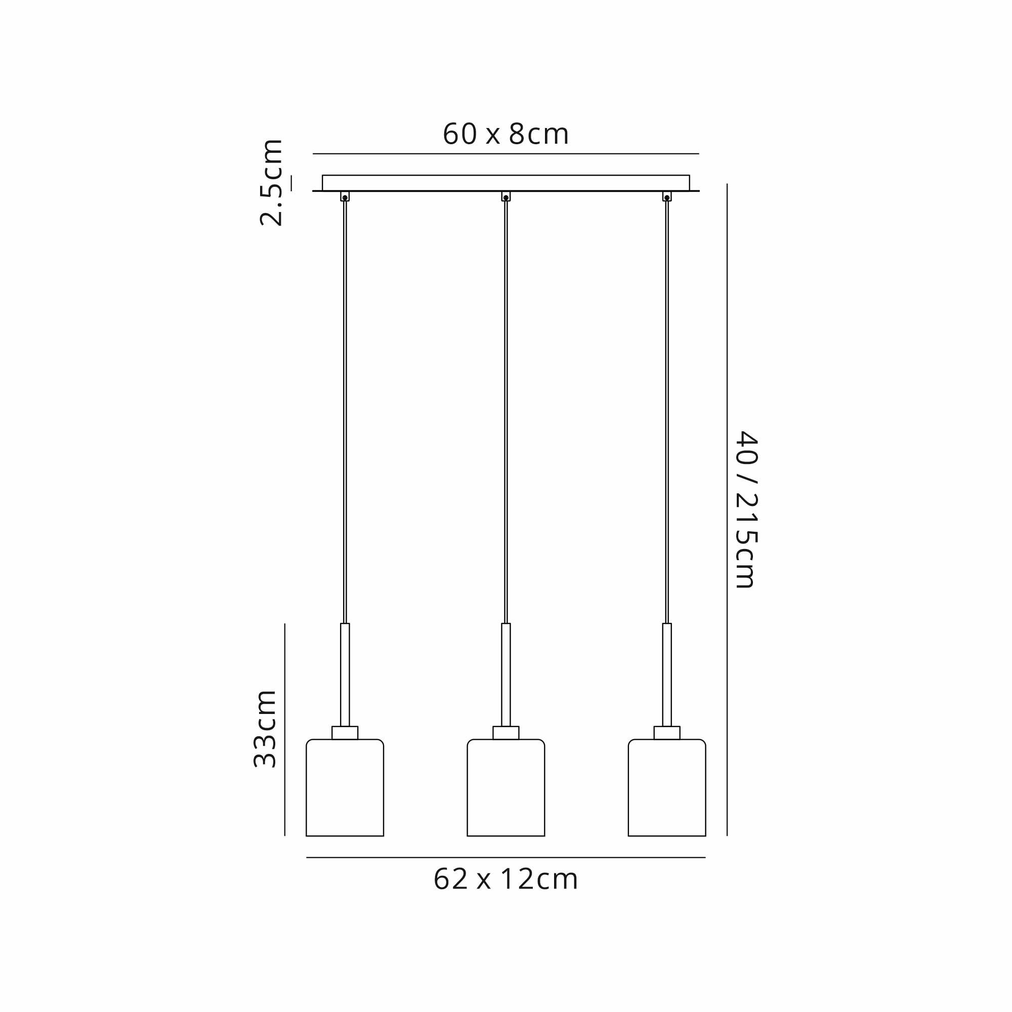 Fabula Tamworth 3 Light Linear Pendant - Medium Cylinder Shades - French Gold & Cognac Glass