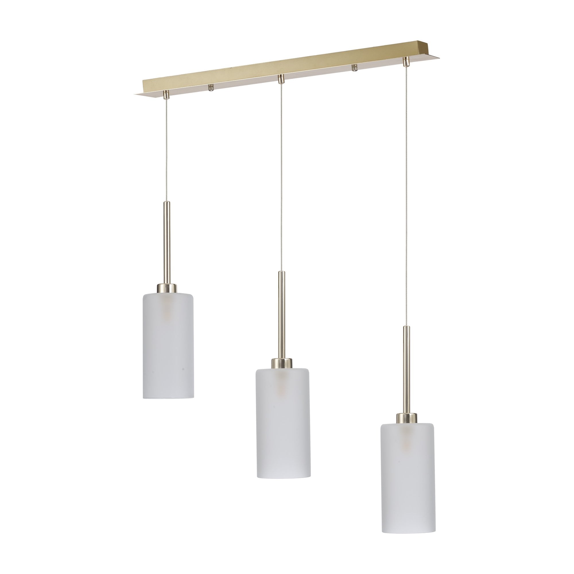 Fabula Tamworth 3 Light Linear Pendant - Tall Cylinder Shades - French Gold & Frosted Glass