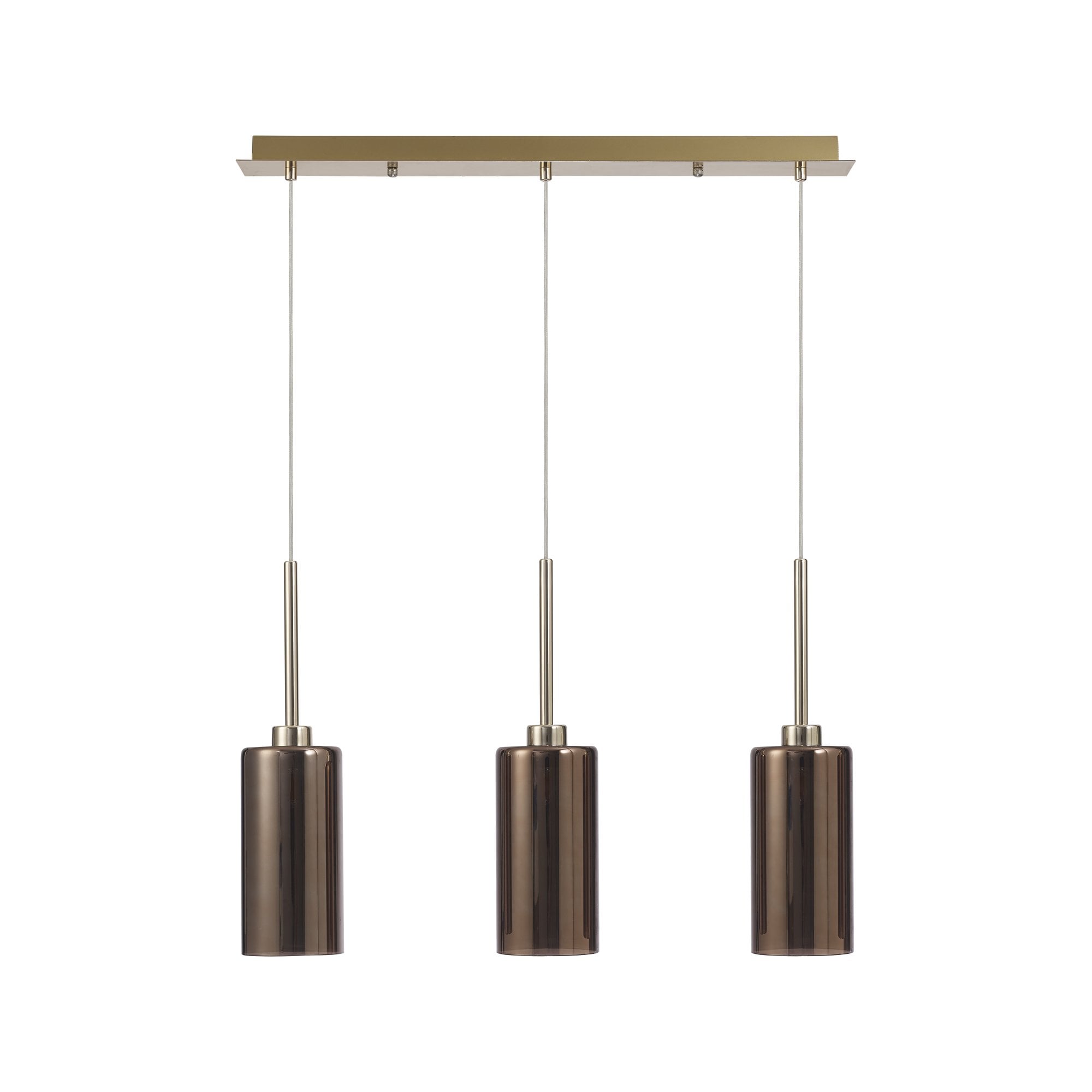 Fabula Tamworth 3 Light Linear Pendant - Tall Cylinder Shades - French Gold & Copper Glass