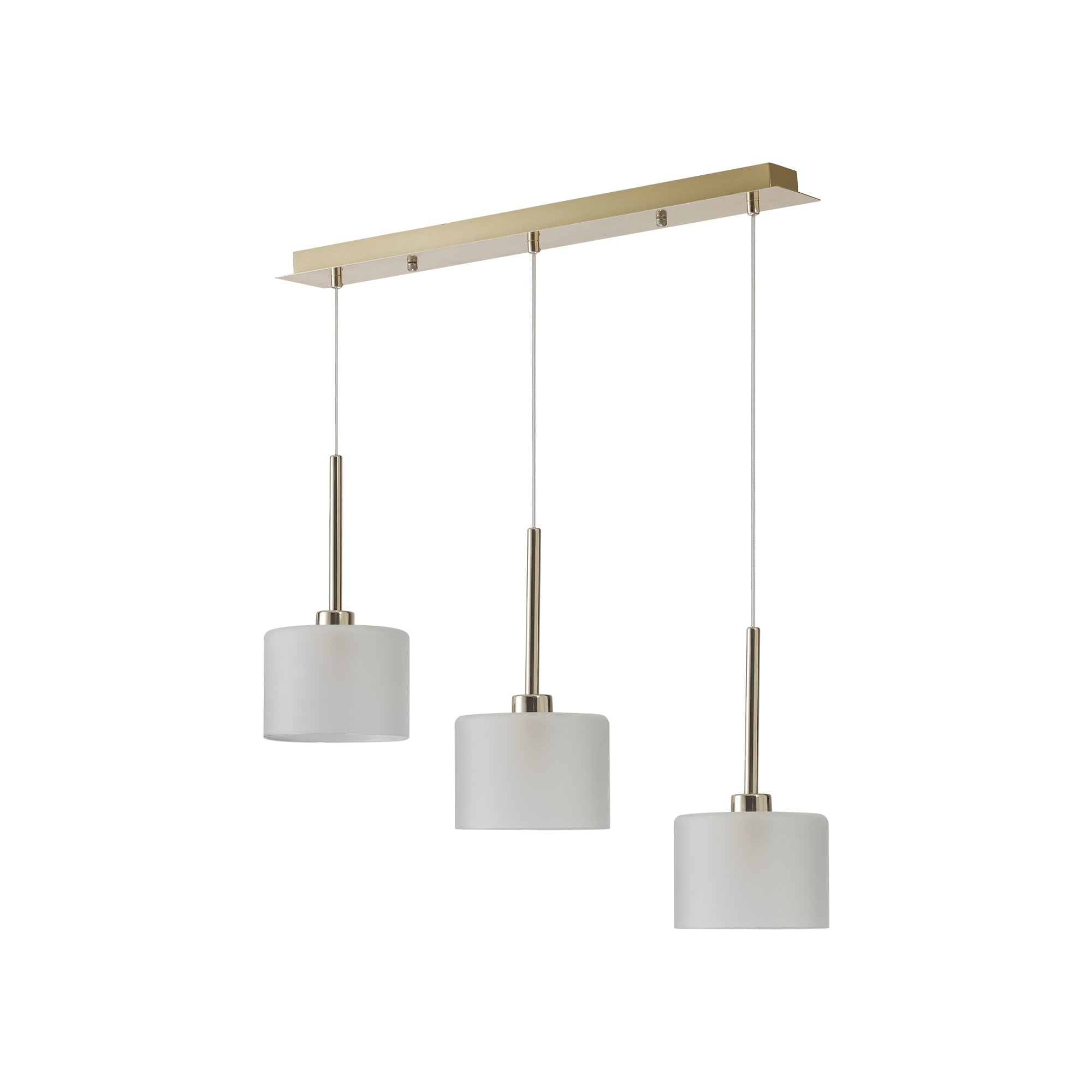 Fabula Tamworth 3 Light Linear Pendant - Short Cylinder Shades - French Gold & Frosted Glass