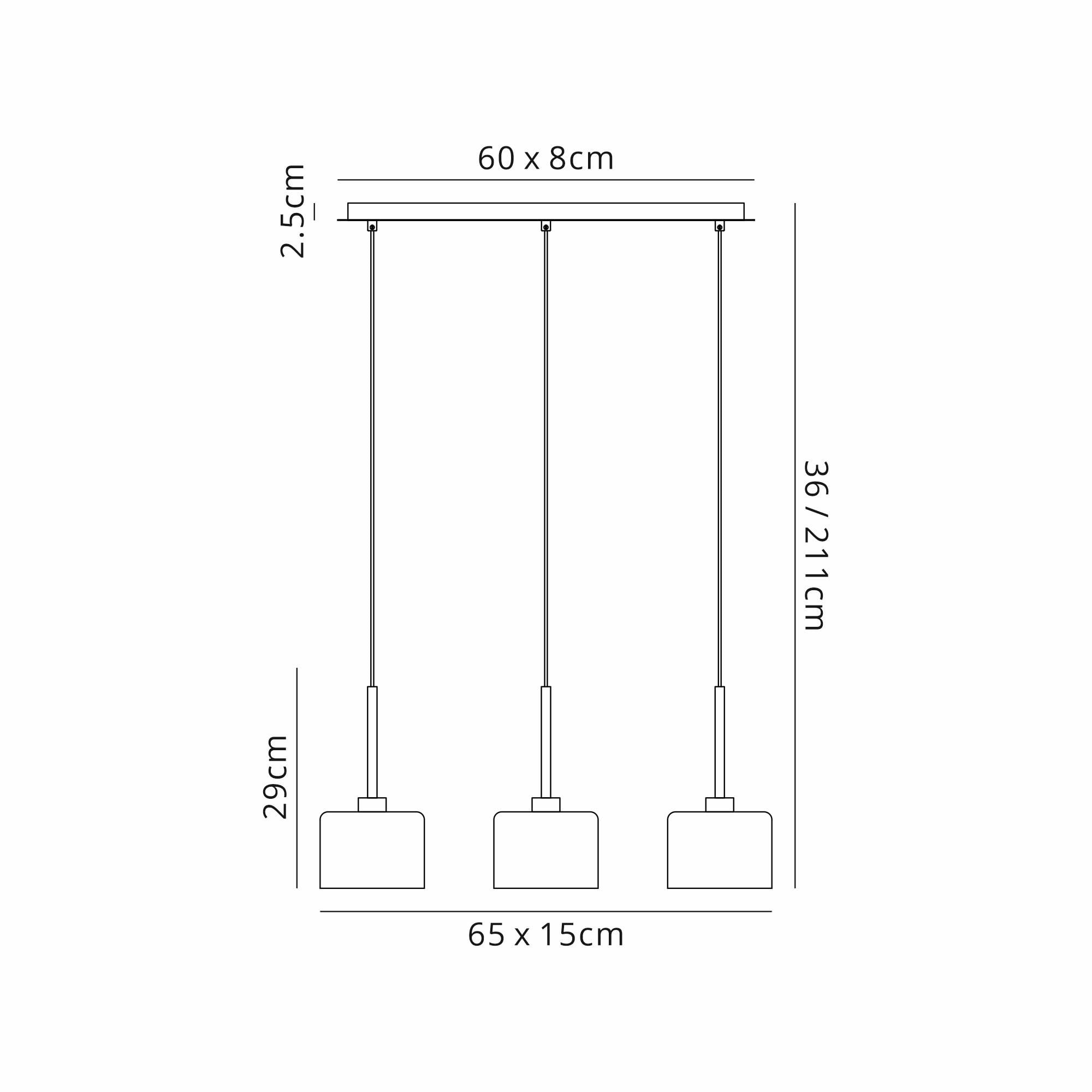 Fabula Tamworth 3 Light Linear Pendant - Short Cylinder Shades - French Gold & Frosted Glass