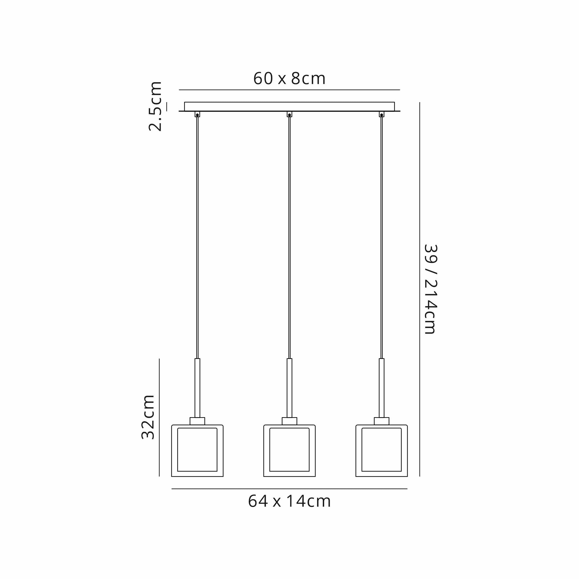 Fabula Tamworth 3 Light Linear Pendant - Medium Cylinder Shades with Clear Outer Glass - French Gold, Frosted & Clear Glass