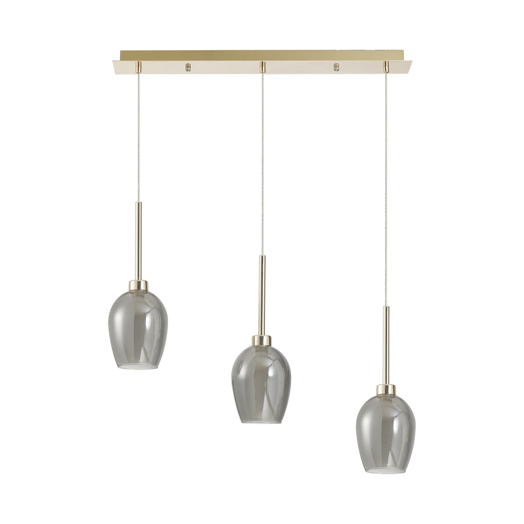 Fabula Tamworth 3 Light Linear Pendant - Wine Glass Shades with Inner Frosted Glass - French Gold, Smoked & Frosted Glass
