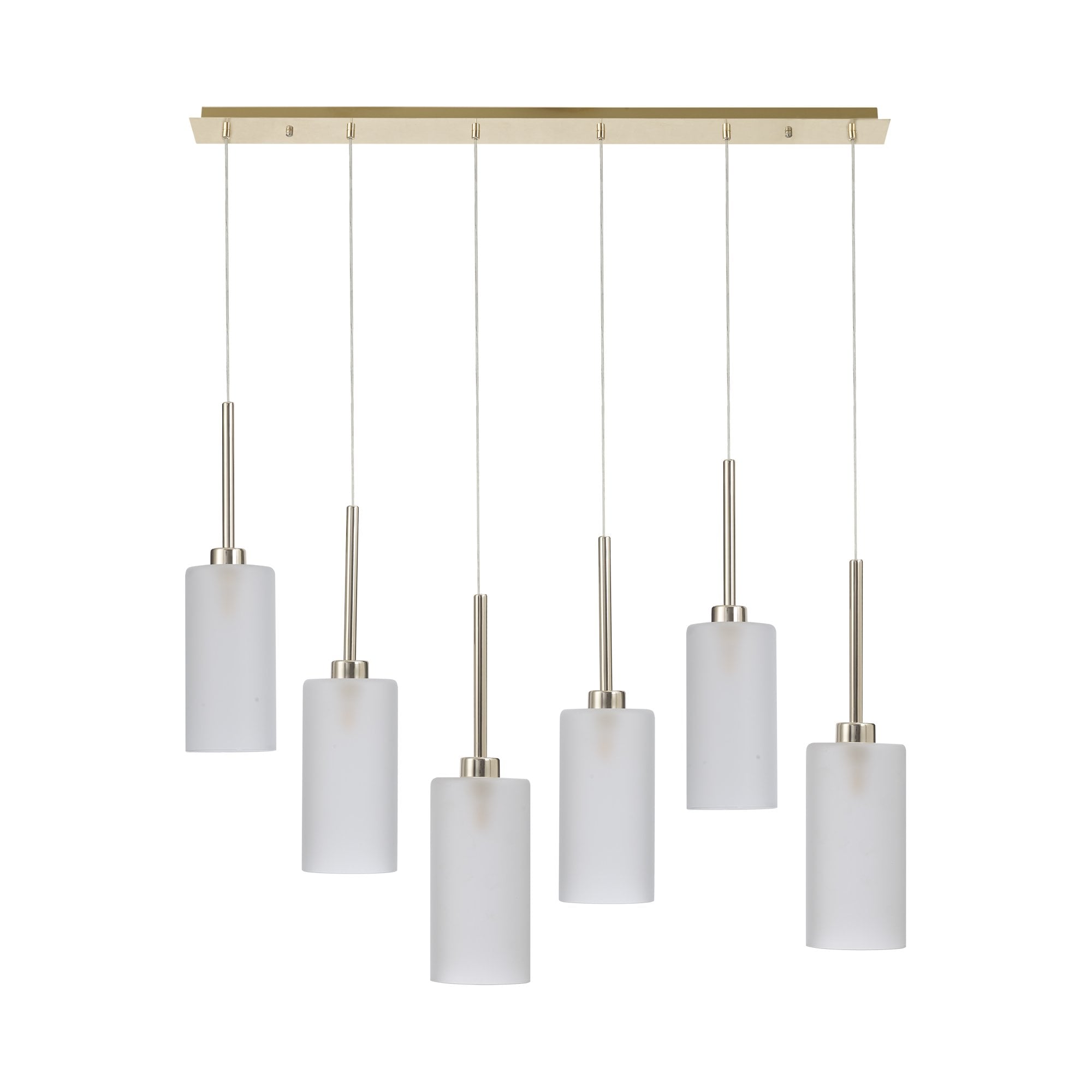Fabula Tamworth 6 Light Linear Pendant - Tall Cylinder Shades - French Gold & Frosted Glass