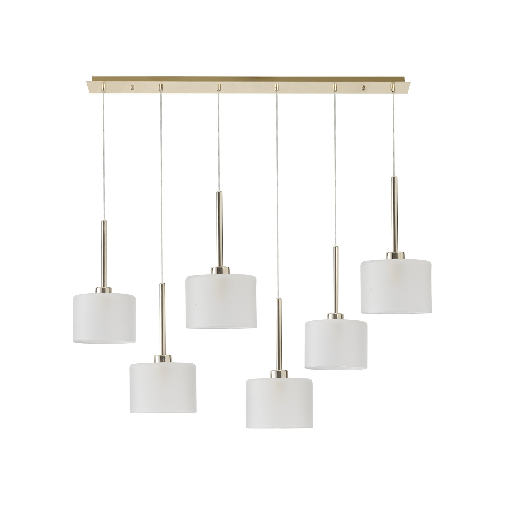 Fabula Tamworth 6 Light Linear Pendant - Short Cylinder Shades - French Gold & Frosted Glass