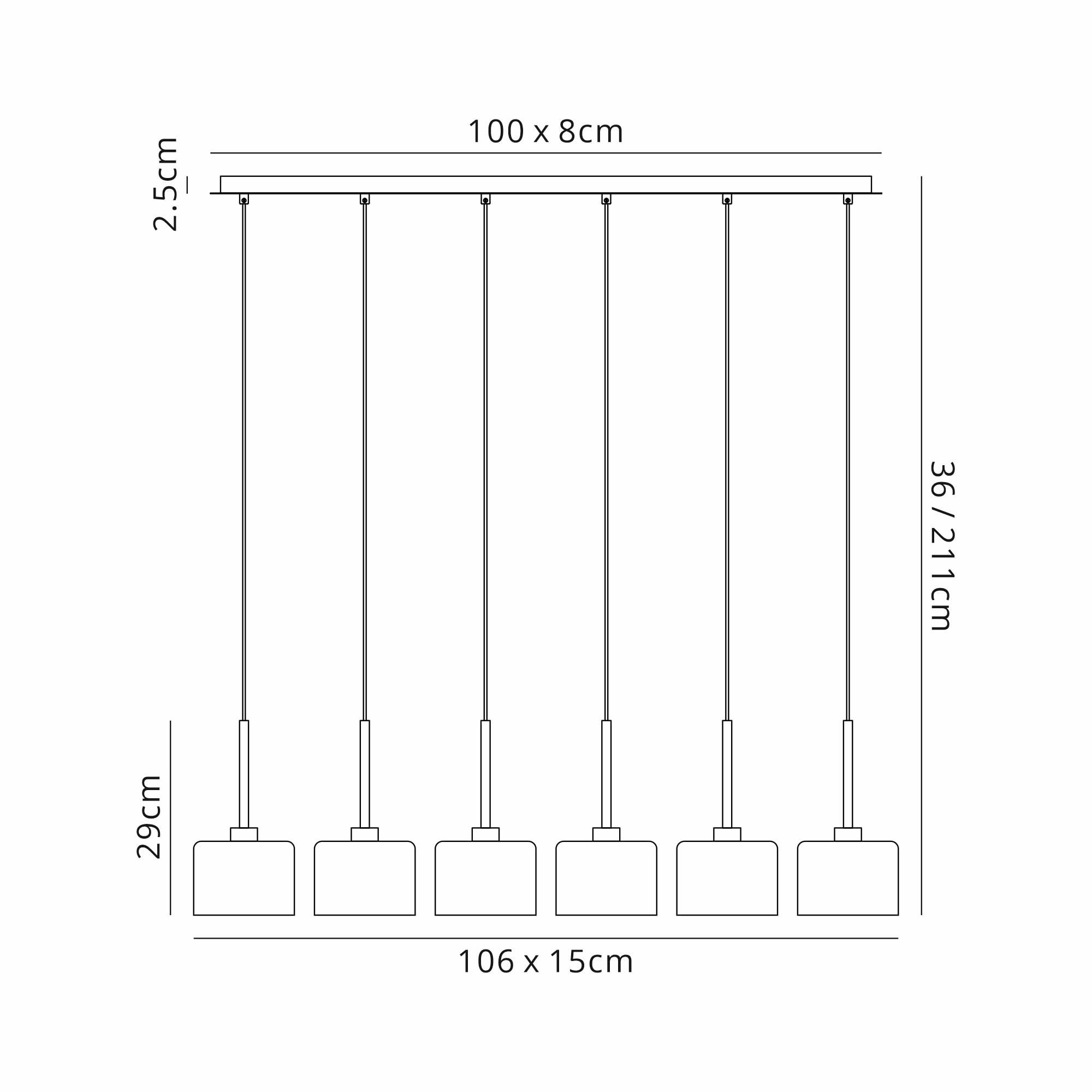 Fabula Tamworth 6 Light Linear Pendant - Short Cylinder Shades - French Gold & Frosted Glass