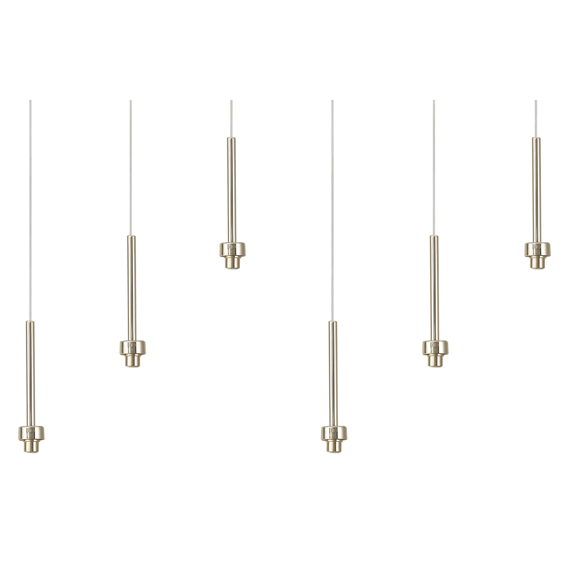 Fabula Tamworth 6 Light Linear Pendant - Round Shades with Inner Frosted Globes - French Gold, Chrome & Frosted Glass
