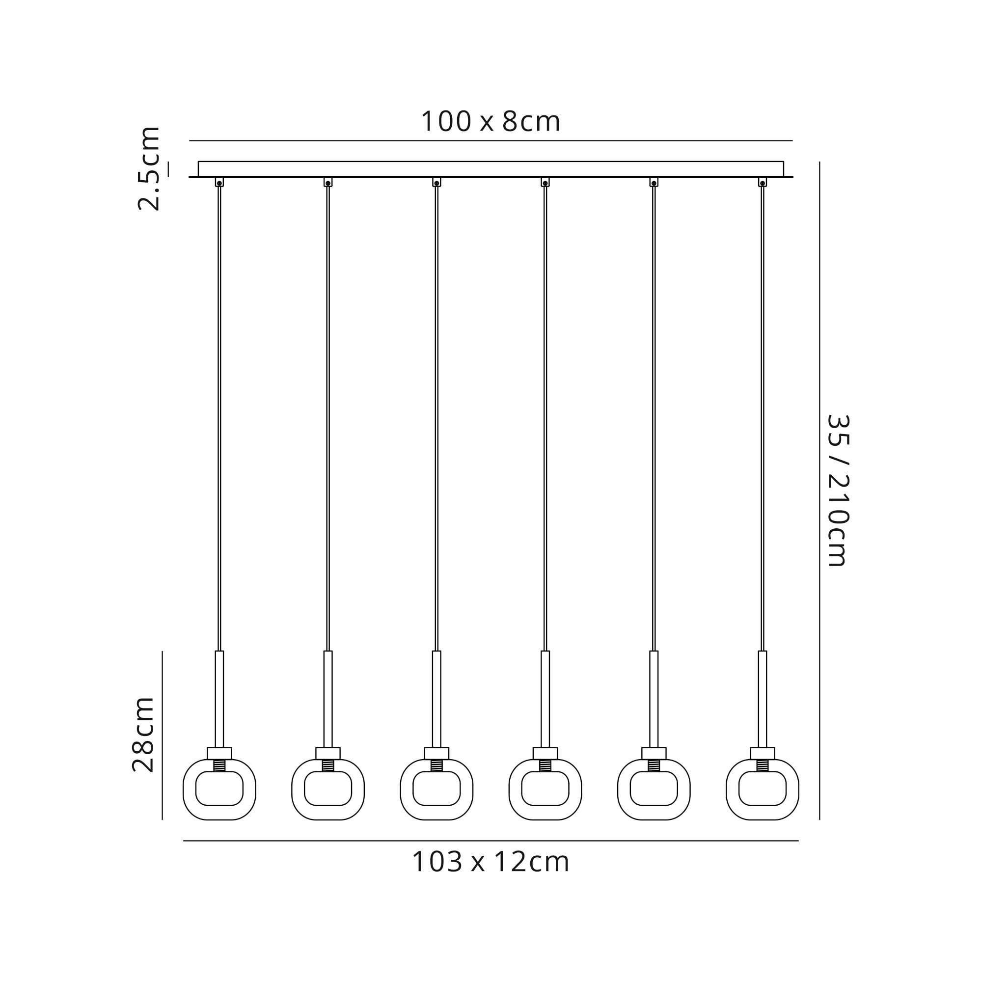 Fabula Tamworth 6 Light Linear Pendant - Flattened Round Shades with Inner Frosted Globes - French Gold, Clear & Frosted Glass