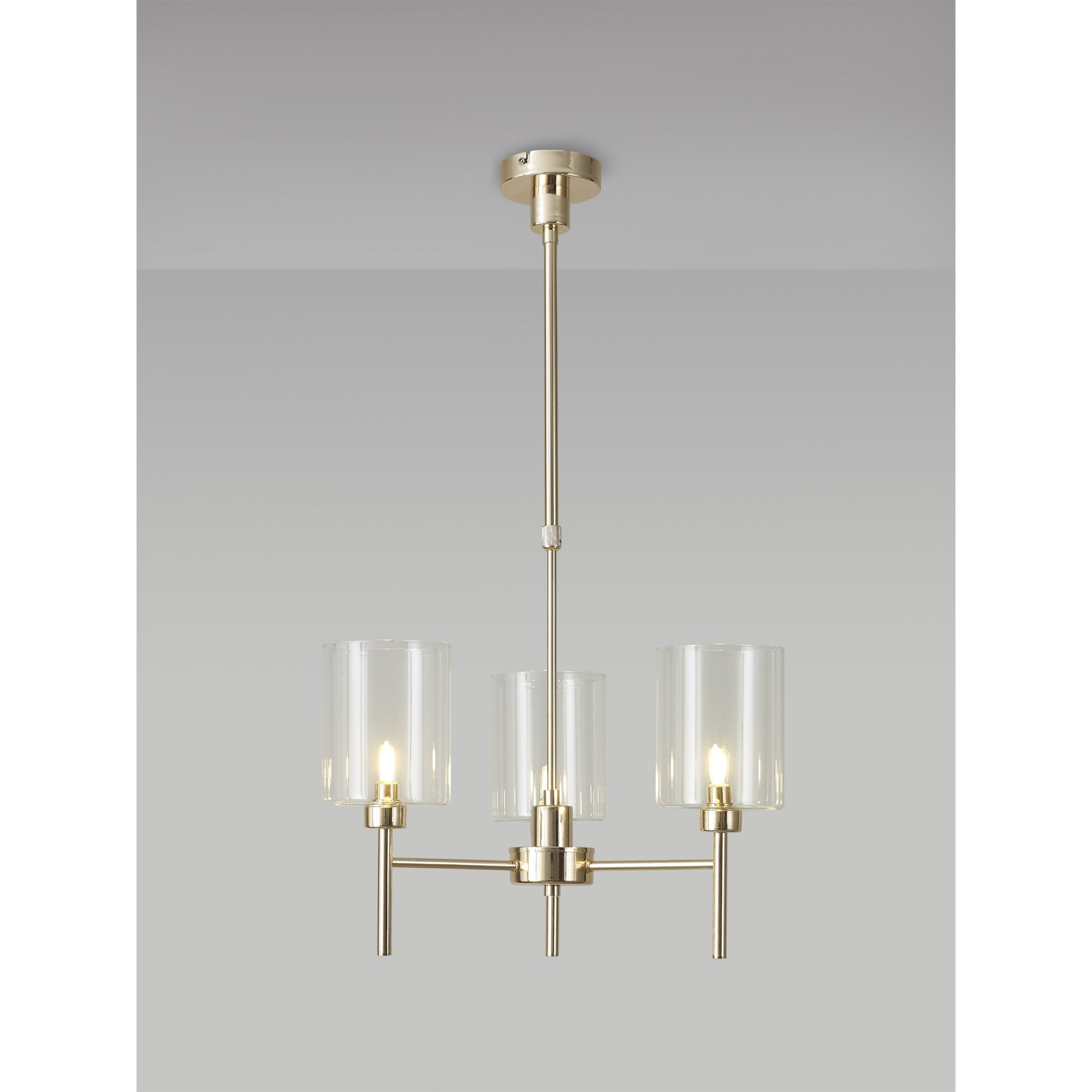 Fabula Tamworth 3 Light Telescopic Semi Flush - Medium Cylinder Shades - French Gold & Clear Glass