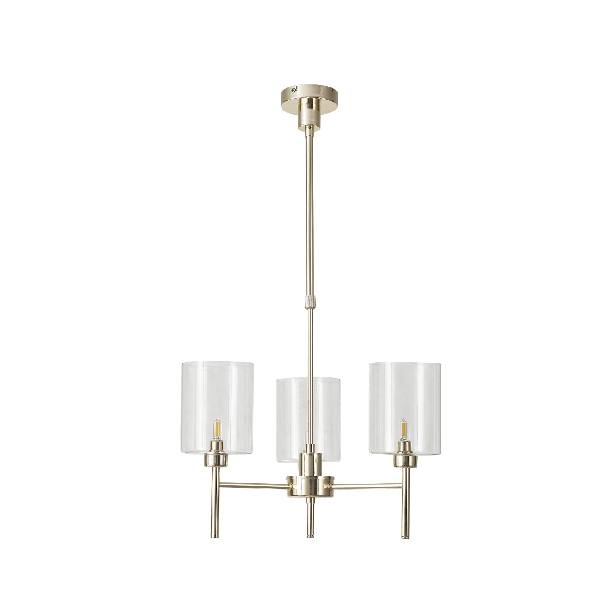 Fabula Tamworth 3 Light Telescopic Semi Flush - Medium Cylinder Shades - French Gold & Clear Glass