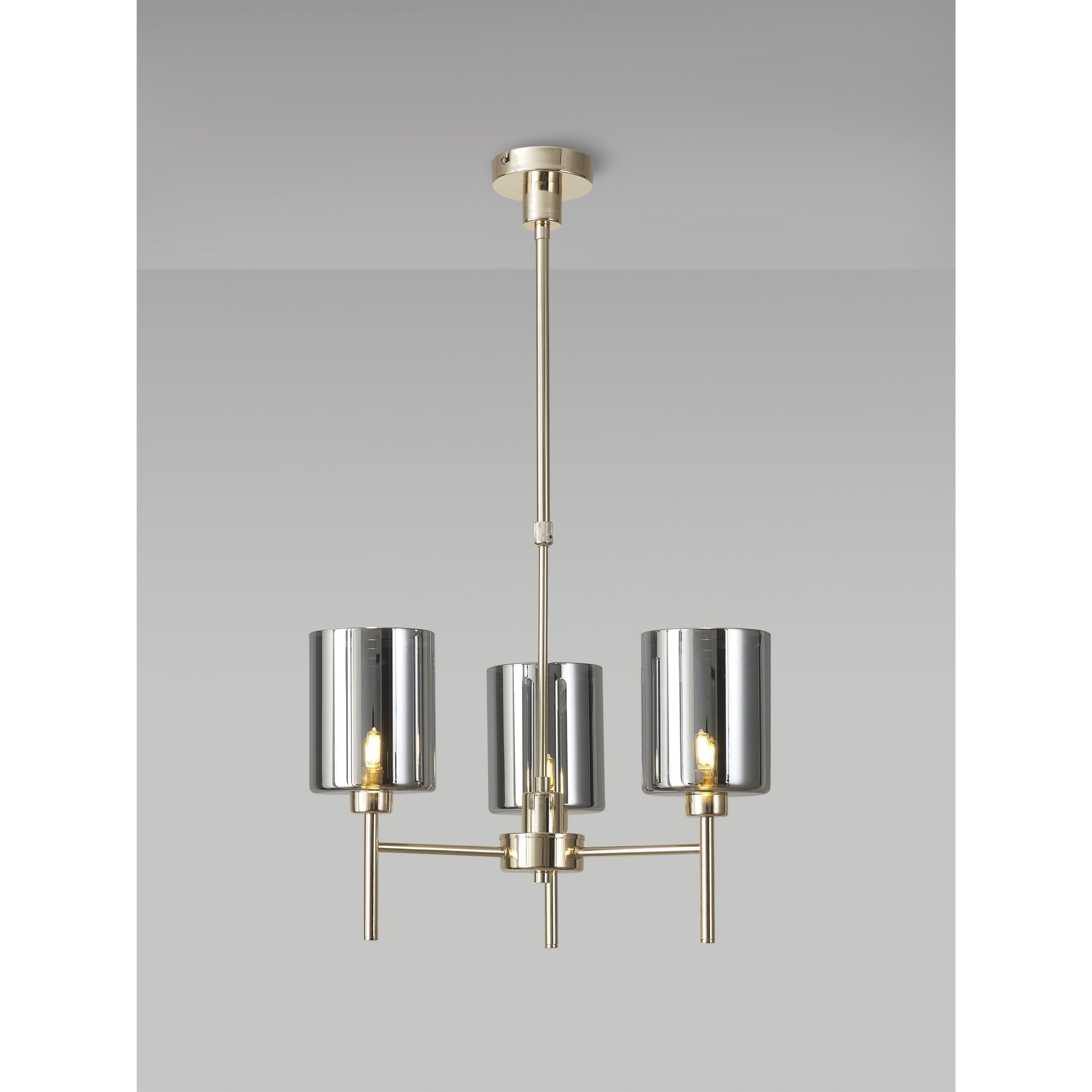 Fabula Tamworth 3 Light Telescopic Semi Flush - Medium Cylinder Shades - French Gold & Chrome Glass