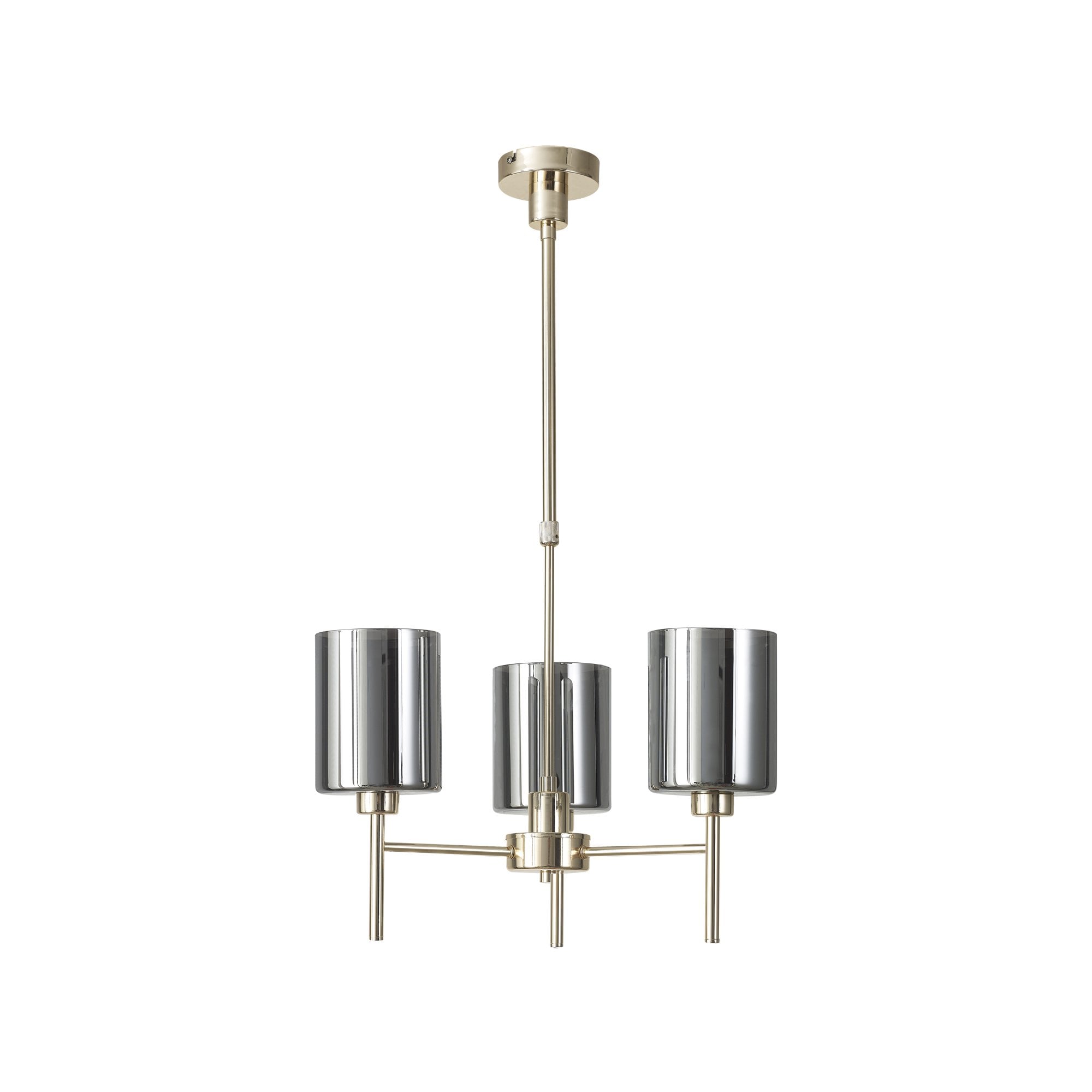 Fabula Tamworth 3 Light Telescopic Semi Flush - Medium Cylinder Shades - French Gold & Chrome Glass