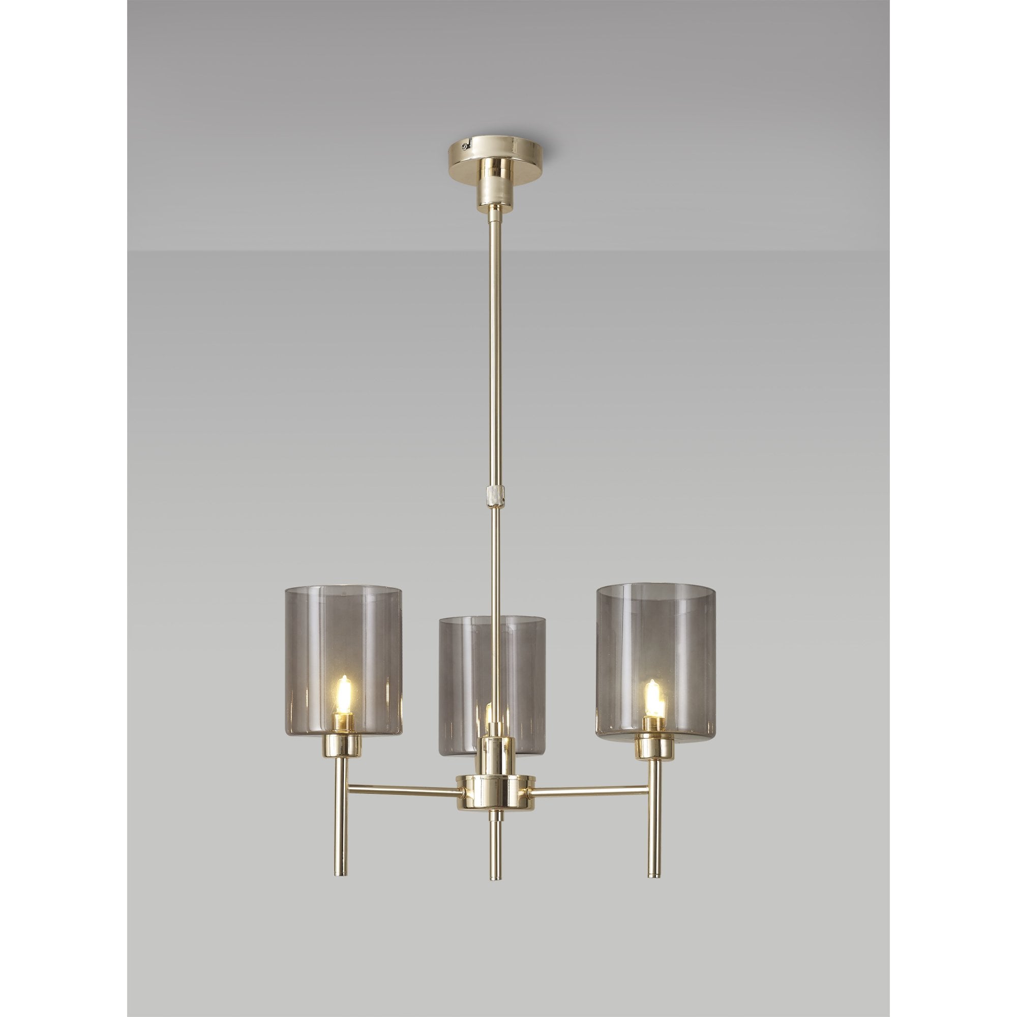 Fabula Tamworth 3 Light Telescopic Semi Flush - Medium Cylinder Shades - French Gold & Smoked Glass