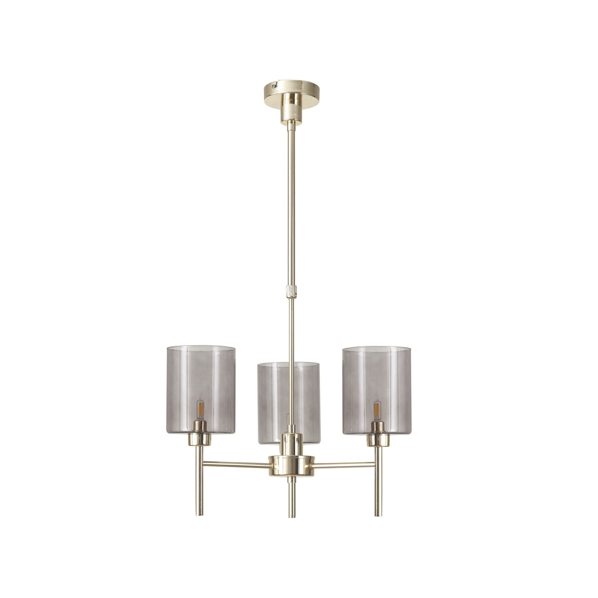 Fabula Tamworth 3 Light Telescopic Semi Flush - Medium Cylinder Shades - French Gold & Smoked Glass
