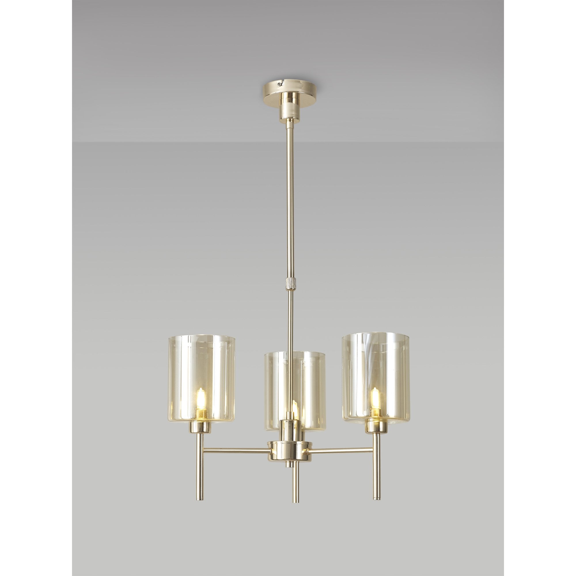 Fabula Tamworth 3 Light Telescopic Semi Flush - Medium Cylinder Shades - French Gold & Cognac Glass