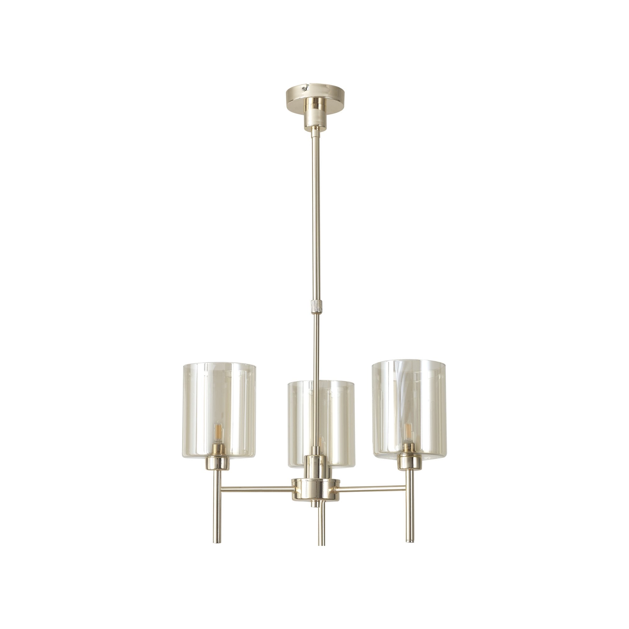 Fabula Tamworth 3 Light Telescopic Semi Flush - Medium Cylinder Shades - French Gold & Cognac Glass
