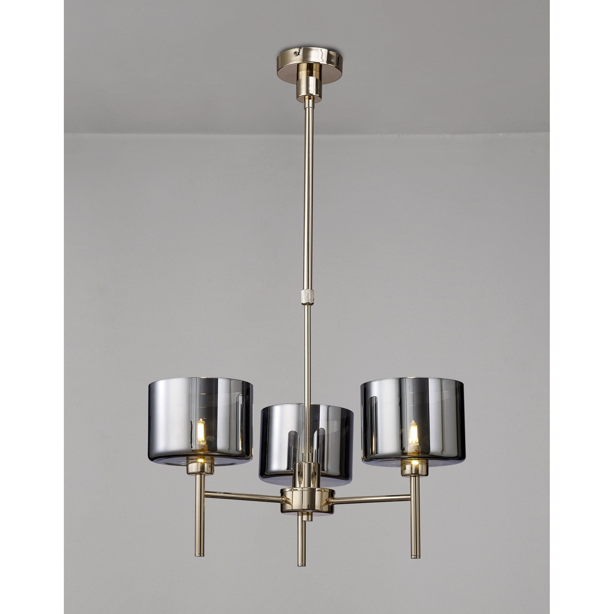 Fabula Tamworth 3 Light Telescopic Semi Flush - Short Cylinder Shades - French Gold & Chrome Glass
