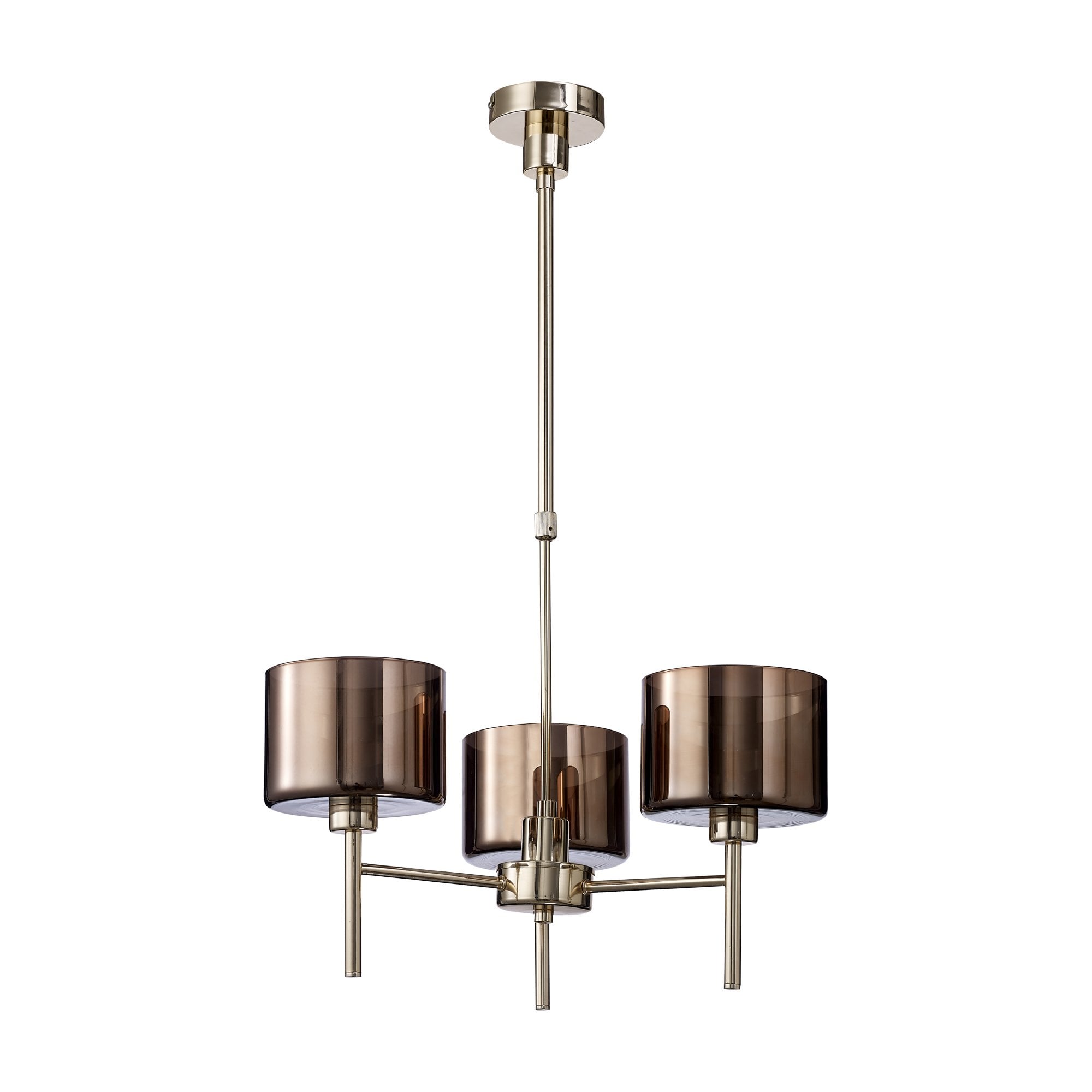 Fabula Tamworth 3 Light Telescopic Semi Flush - Short Cylinder Shades - French Gold & Copper Glass