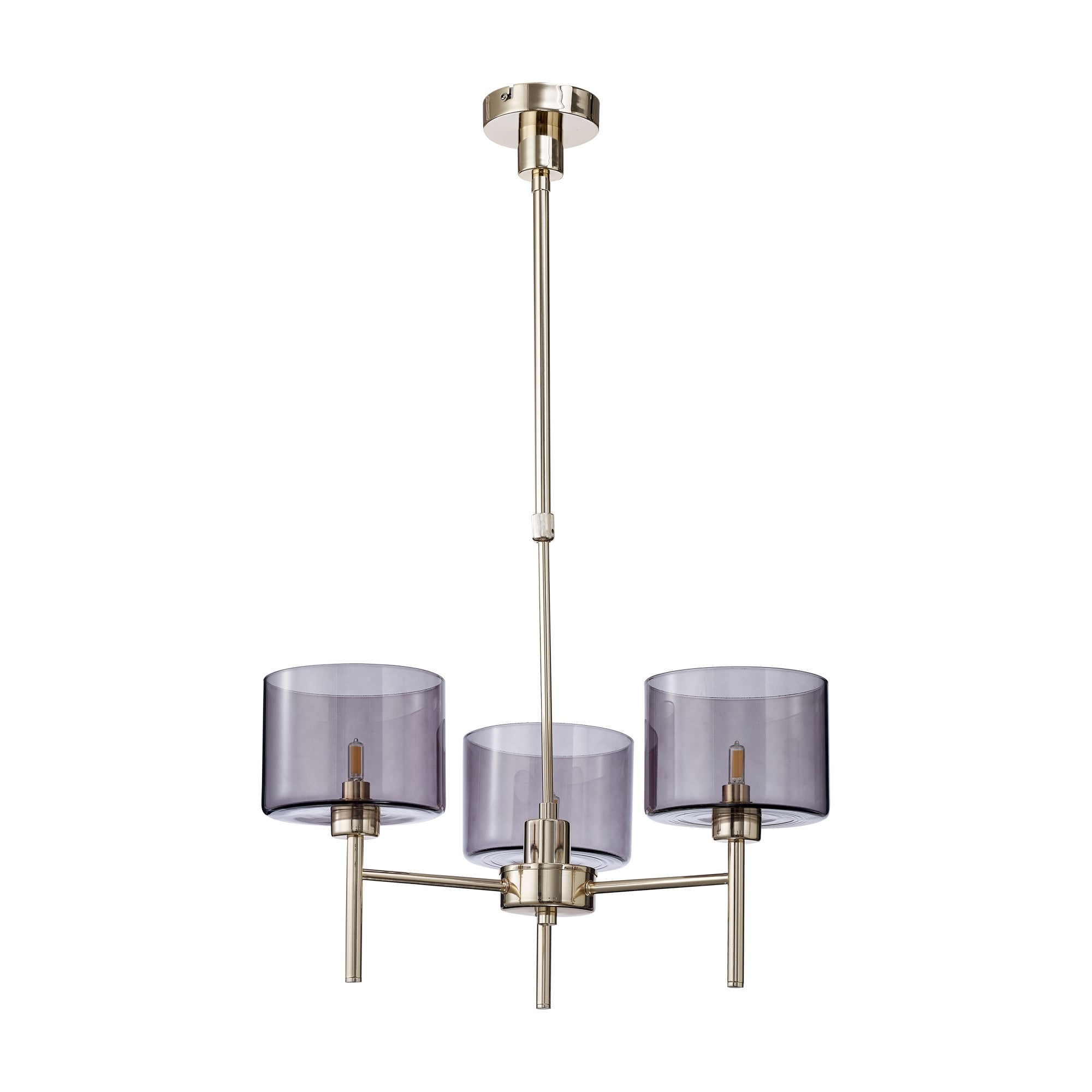 Fabula Tamworth 3 Light Telescopic Semi Flush - Short Cylinder Shades - French Gold & Smoked Glass