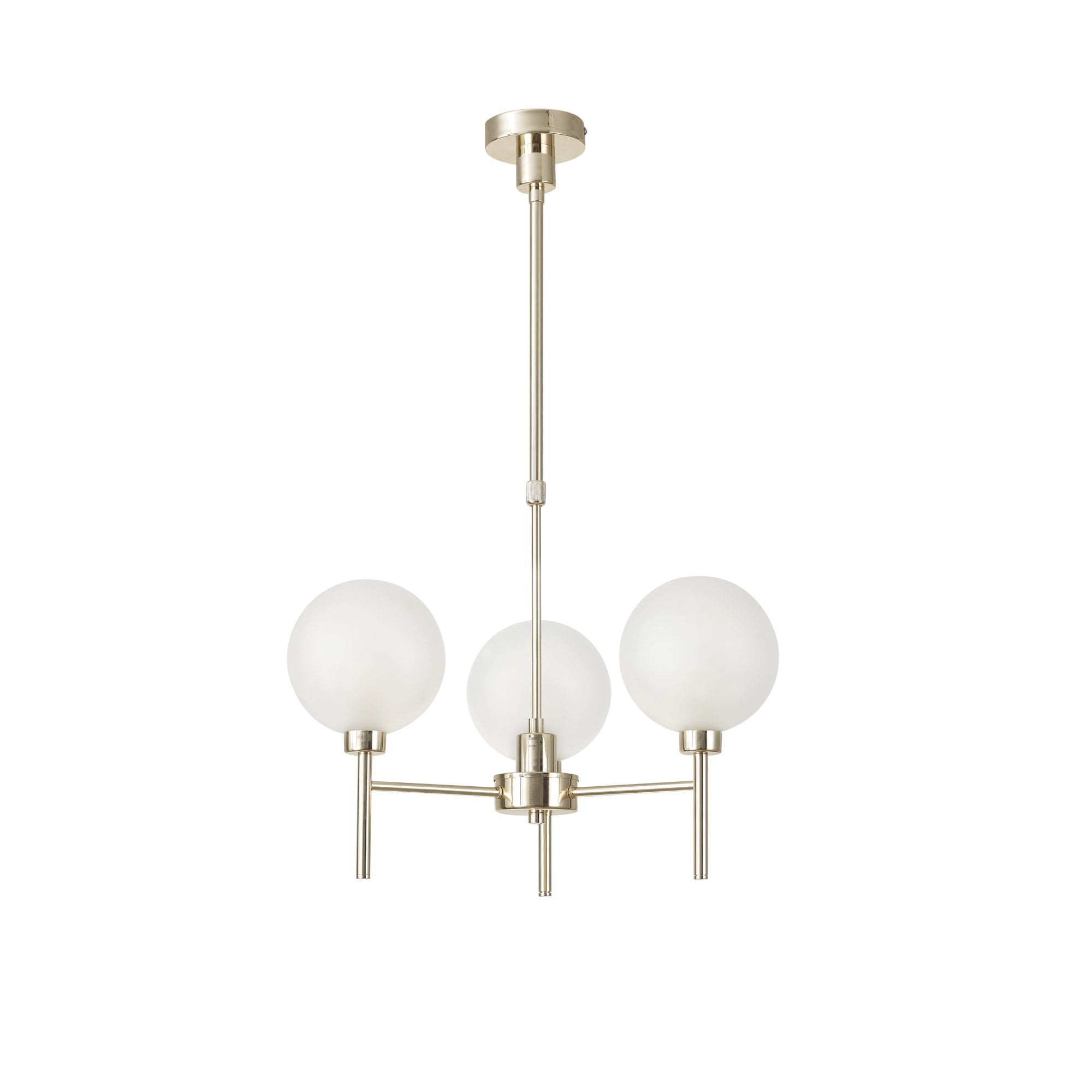 Fabula Tamworth 3 Light Telescopic Semi Flush - Round Shades with Inner Frosted Globes - French Gold & Frosted Glass