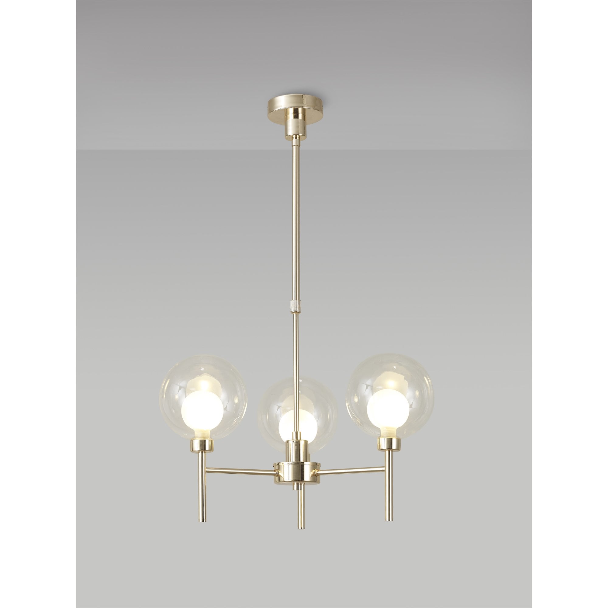 Fabula Tamworth 3 Light Telescopic Semi Flush - Round Shades with Inner Frosted Globes - French Gold, Clear & Frosted Glass