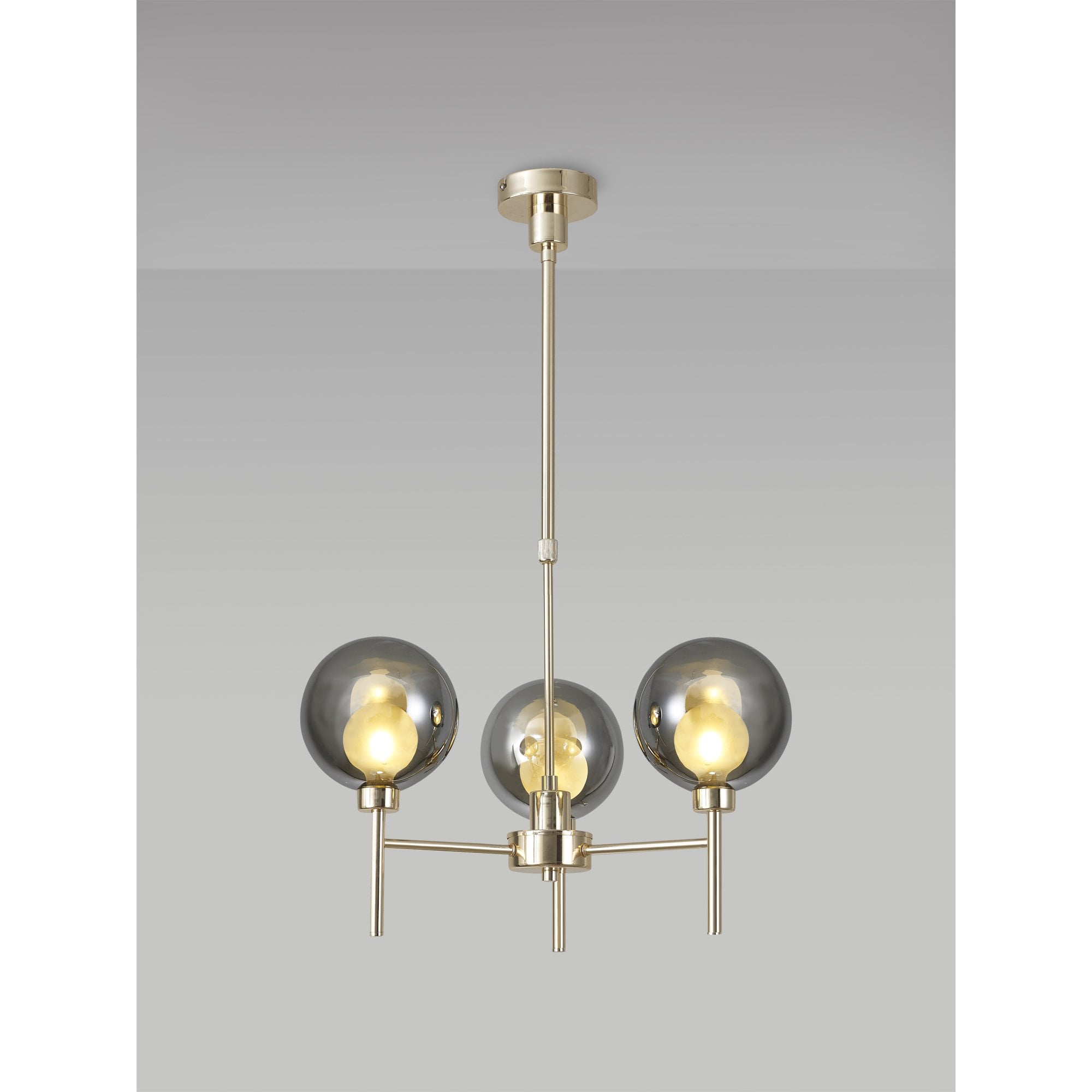 Fabula Tamworth 3 Light Telescopic Semi Flush - Round Shades with Inner Frosted Globes - French Gold, Chrome & Frosted Glass