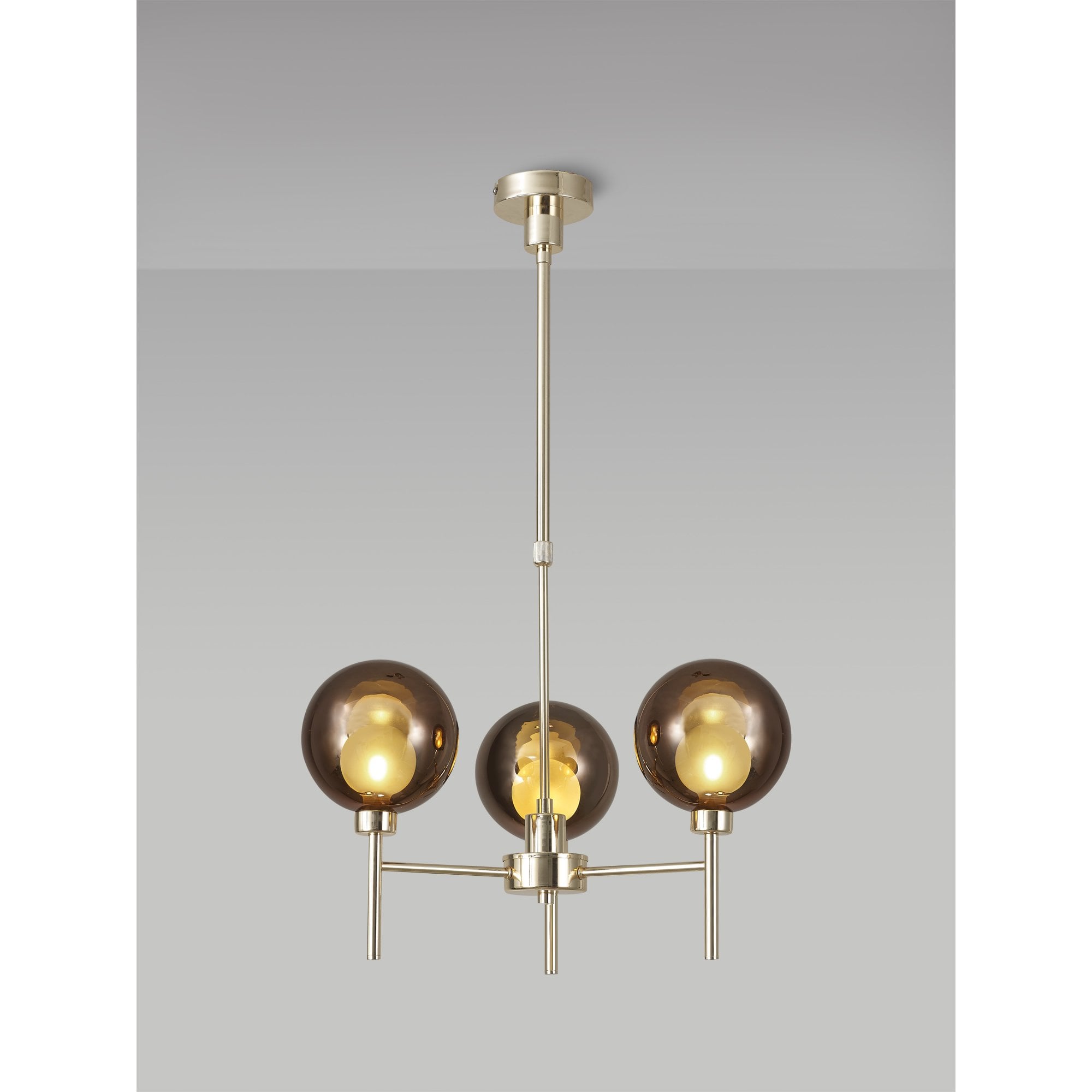 Fabula Tamworth 3 Light Telescopic Semi Flush - Round Shades with Inner Frosted Globes - French Gold, Copper & Frosted Glass