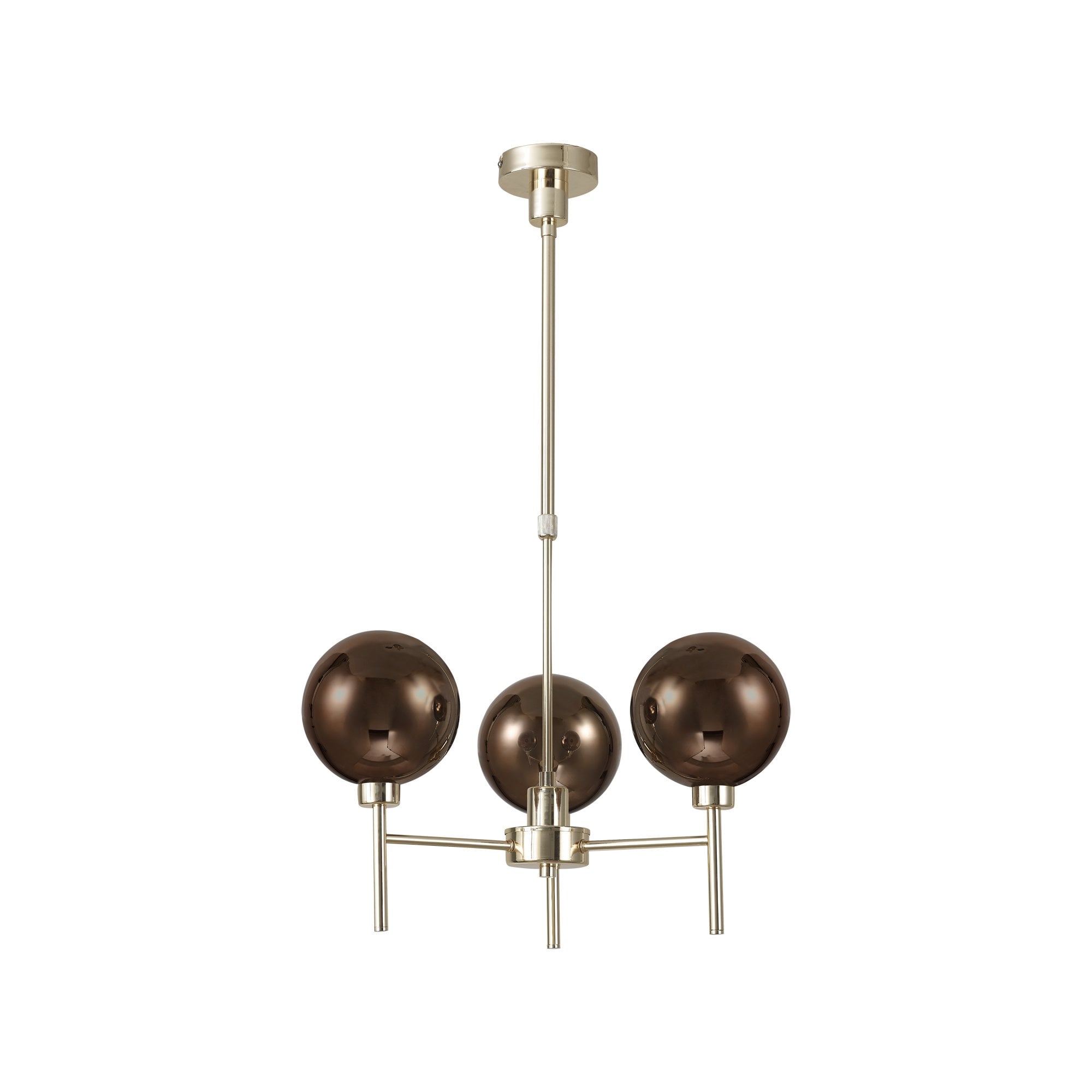 Fabula Tamworth 3 Light Telescopic Semi Flush - Round Shades with Inner Frosted Globes - French Gold, Copper & Frosted Glass