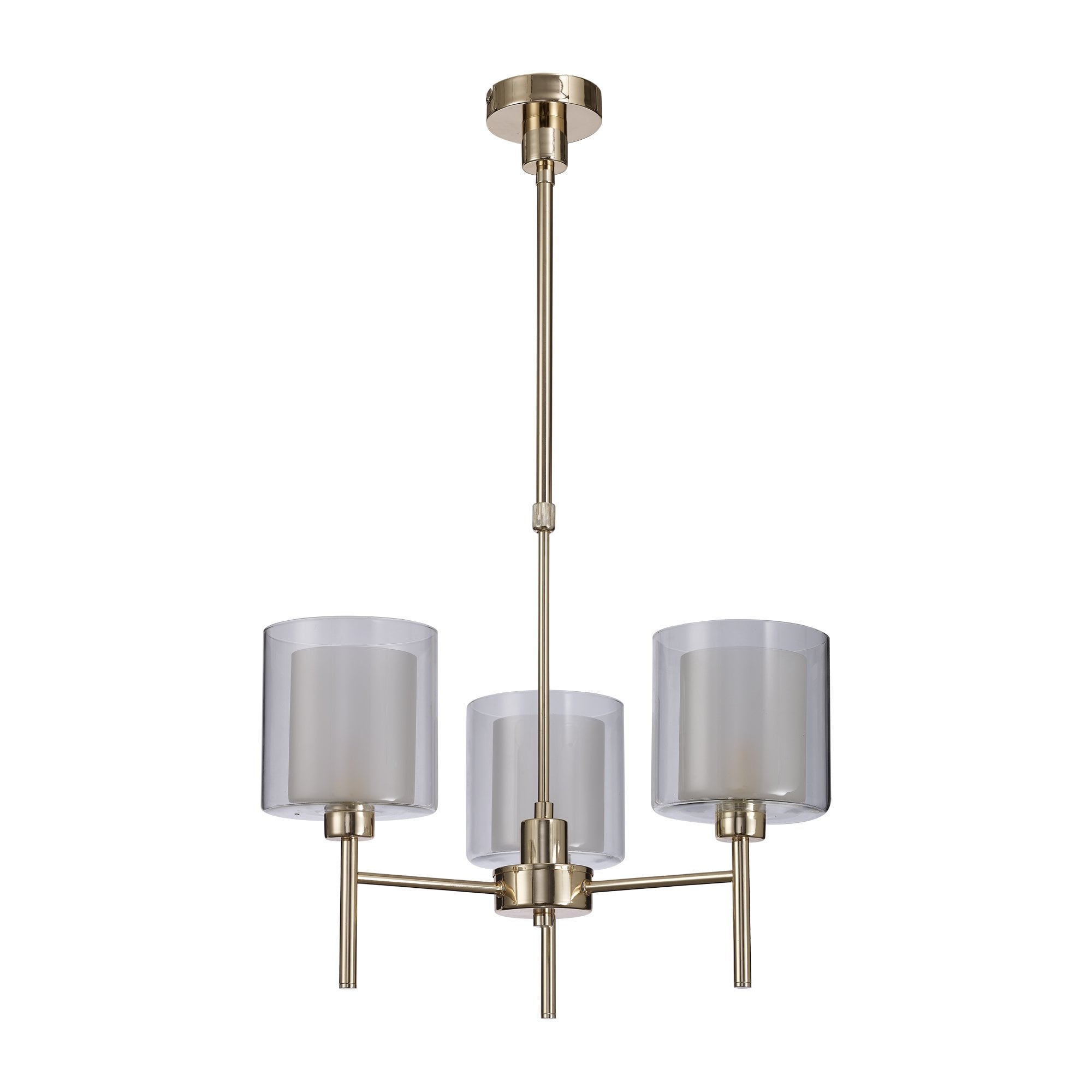 Fabula Tamworth 3 Light Telescopic Semi Flush - Medium Cylinder Shades with Clear Outer Glass - French Gold, Frosted & Clear Glass